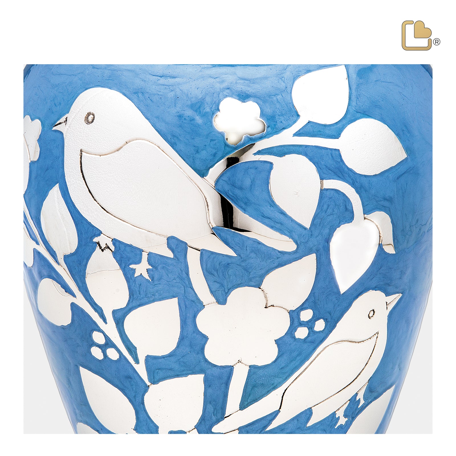 A280 BlessingBirds Standard Adult Urn Pearl Blue & Pol Silver