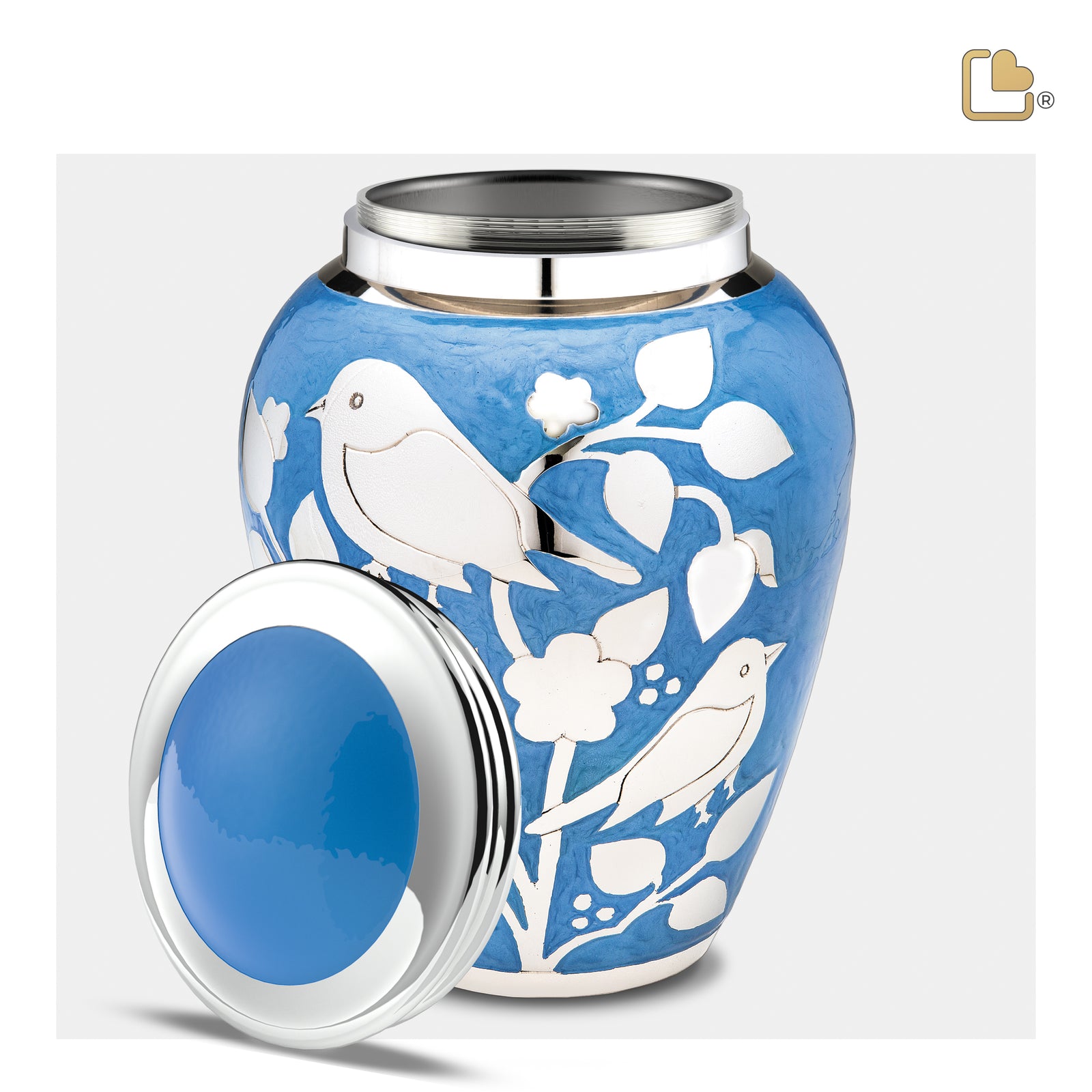 A280 BlessingBirds Standard Adult Urn Pearl Blue & Pol Silver