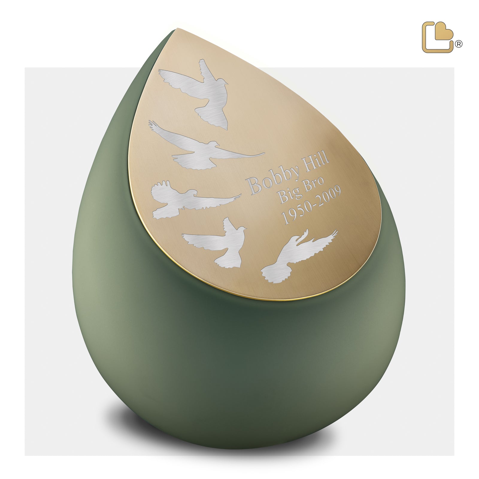 A585 Drop Standard Adult Urn Sage Green & Bru Gold