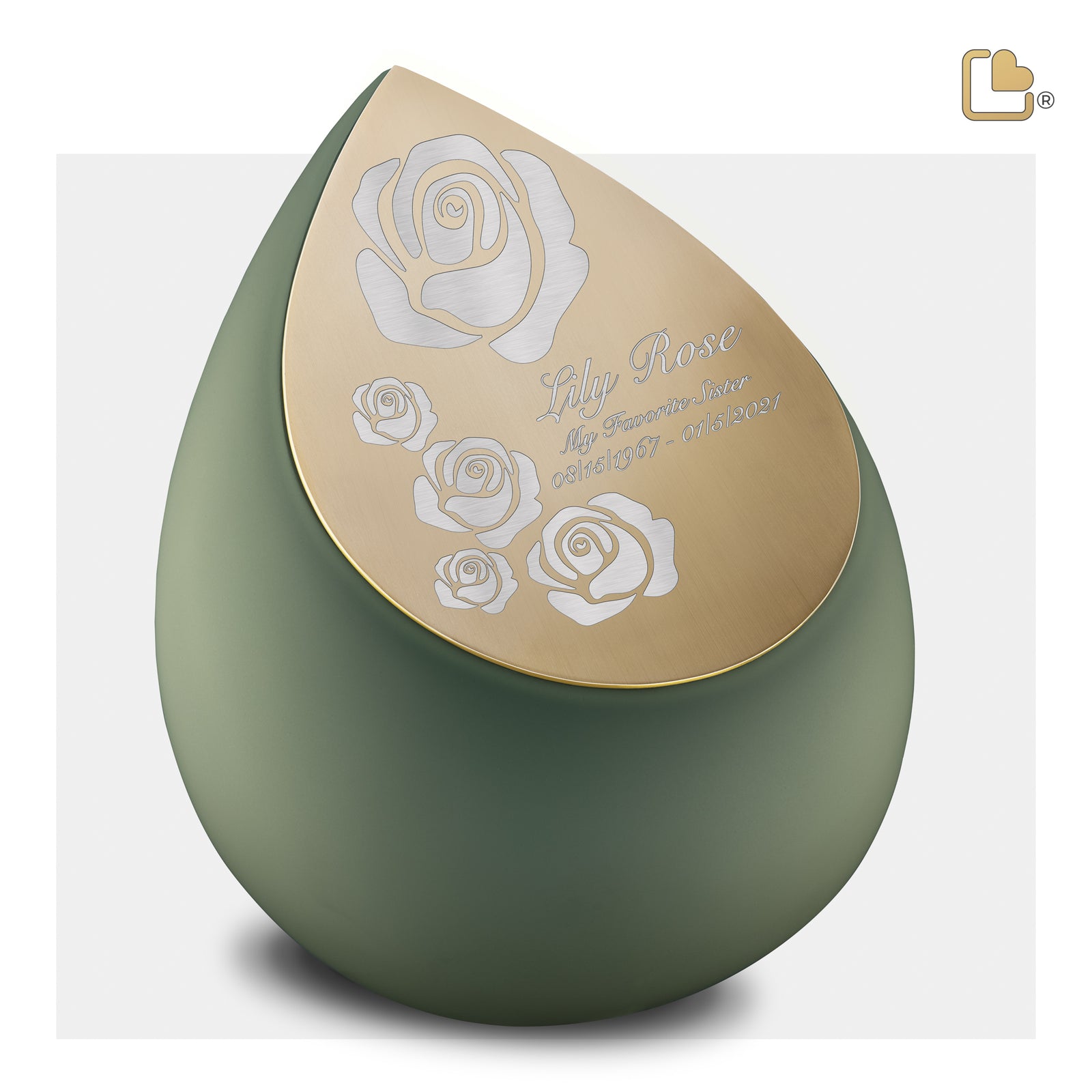 A585 Drop Standard Adult Urn Sage Green & Bru Gold