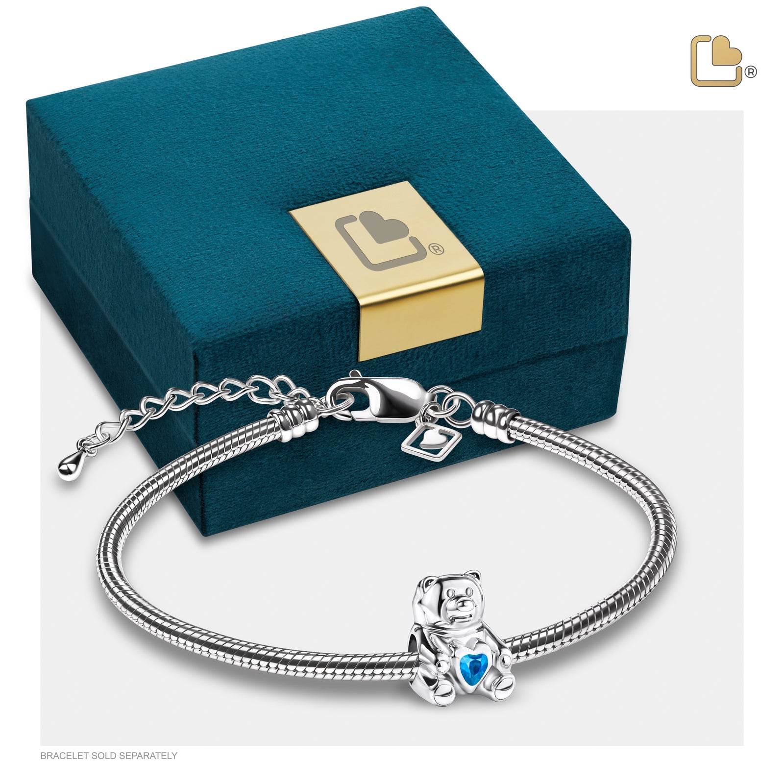 BD2081 CuddleBear Ashes Bead Blue & Pol Silver w/Zirconia