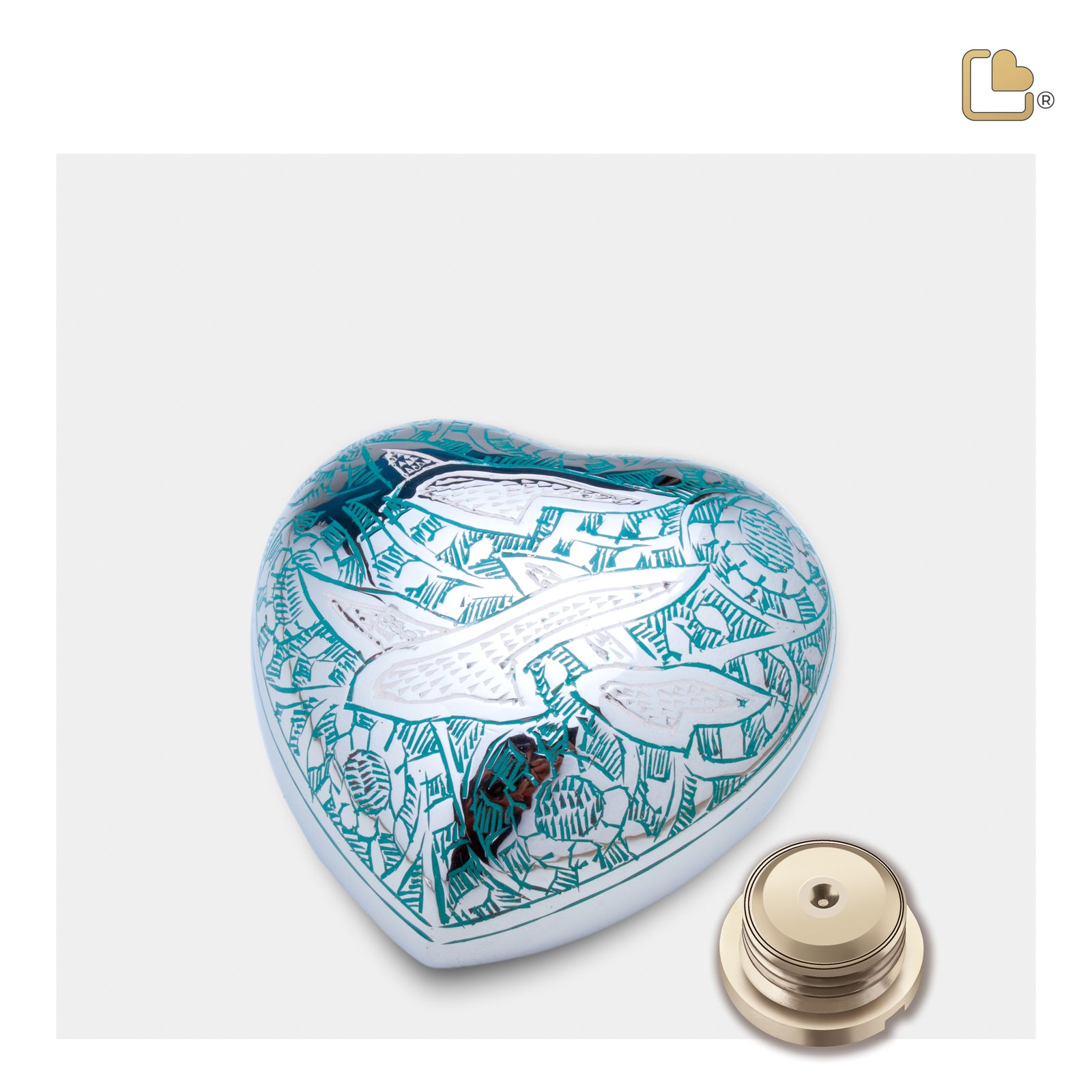H671 Going Home Heart Keepsake Urn Blue & Pol Silver
