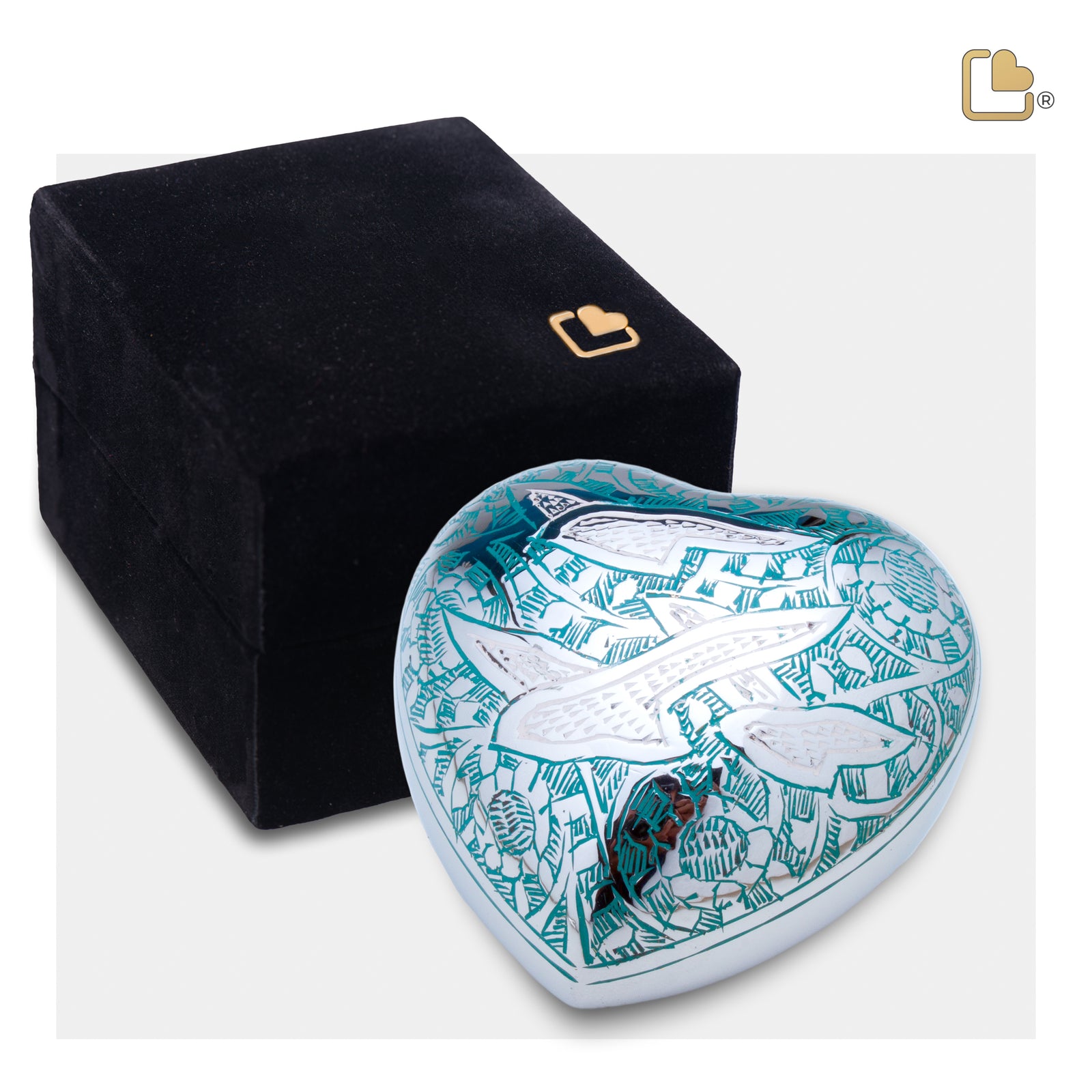 H671 Going Home Heart Keepsake Urn Blue & Pol Silver