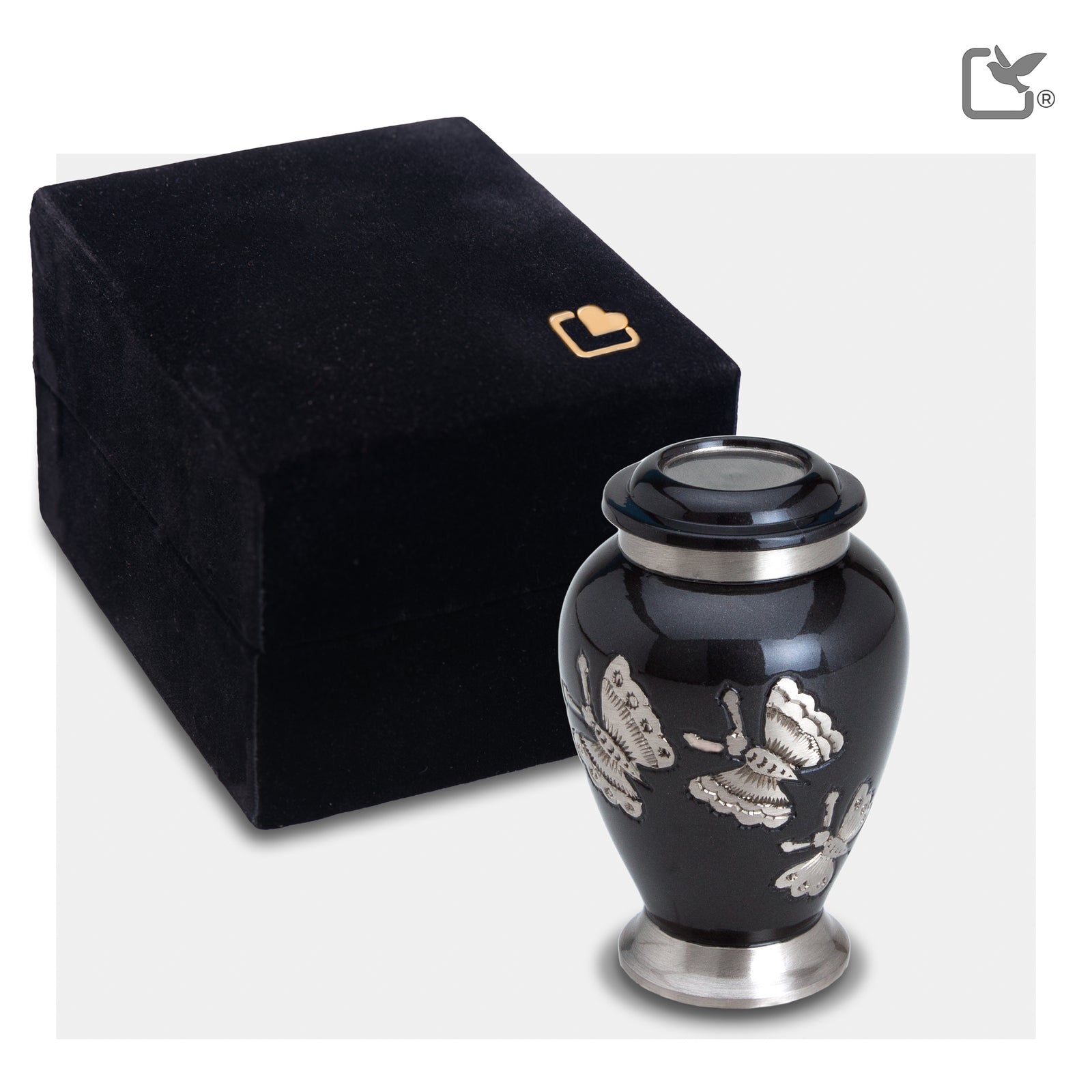 K242 Traditional Butterflies Keepsake Urn Midnight & Bru Pewter