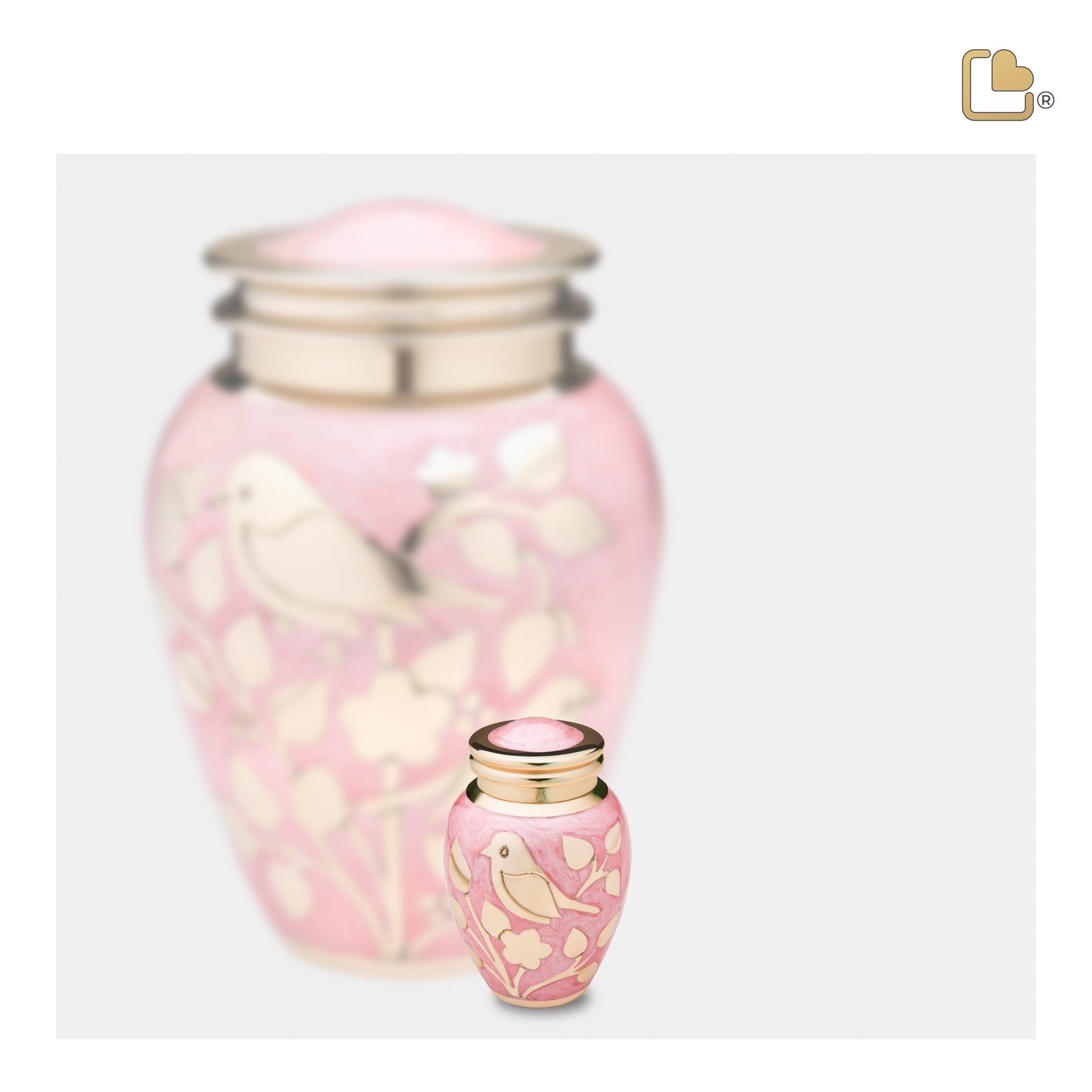 K281 BlessingBirds Keepsake Urn Pearl Pink & Pol Gold