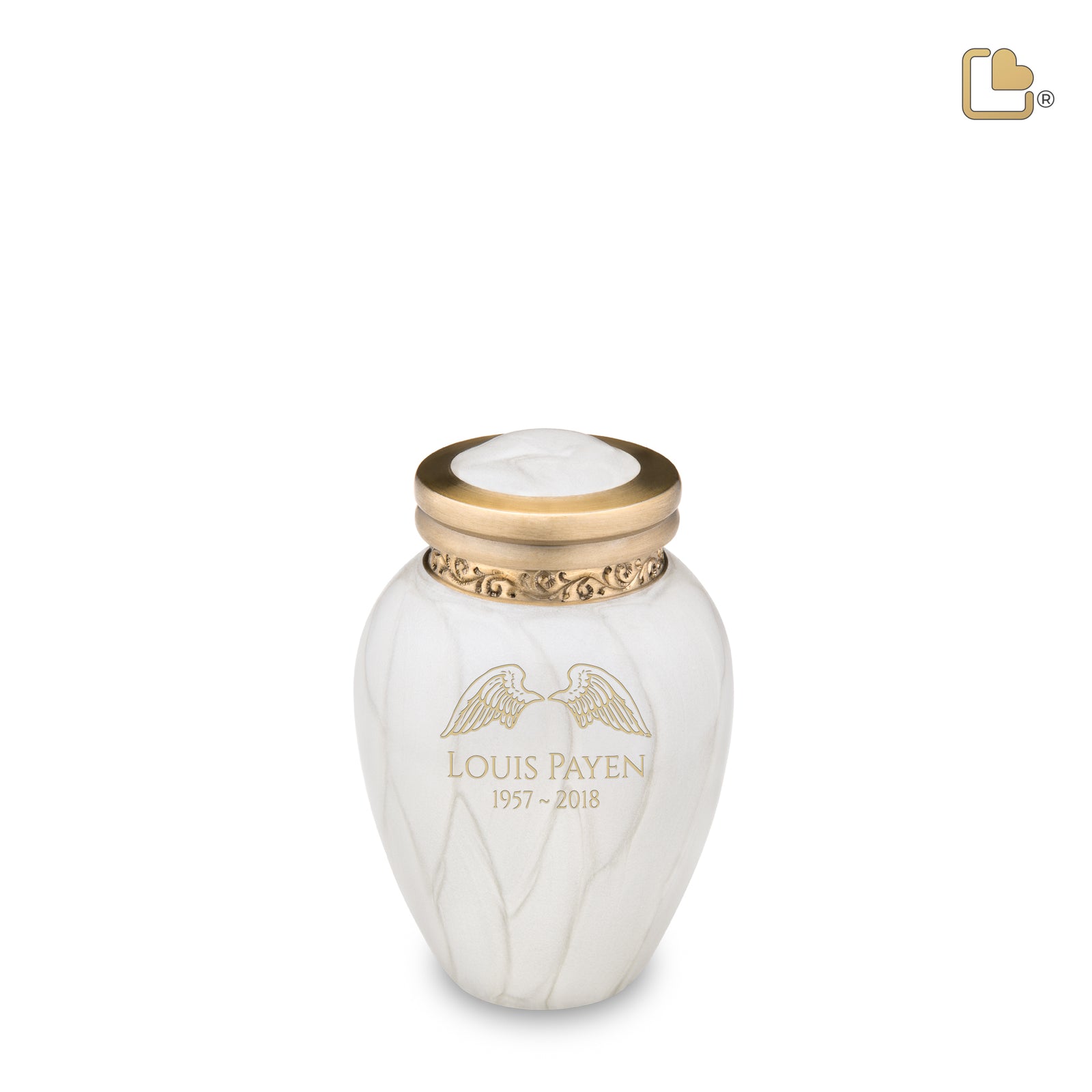 K290 Blessing Keepsake Urn Pearl White & Bru Gold