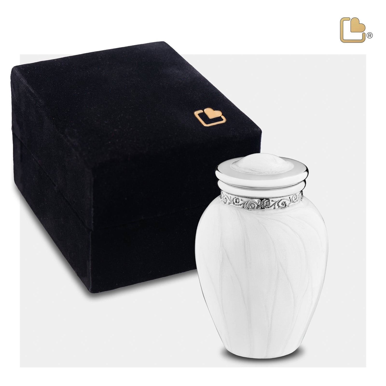 K297 Blessing Keepsake Urn Pearl White & Pol Silver