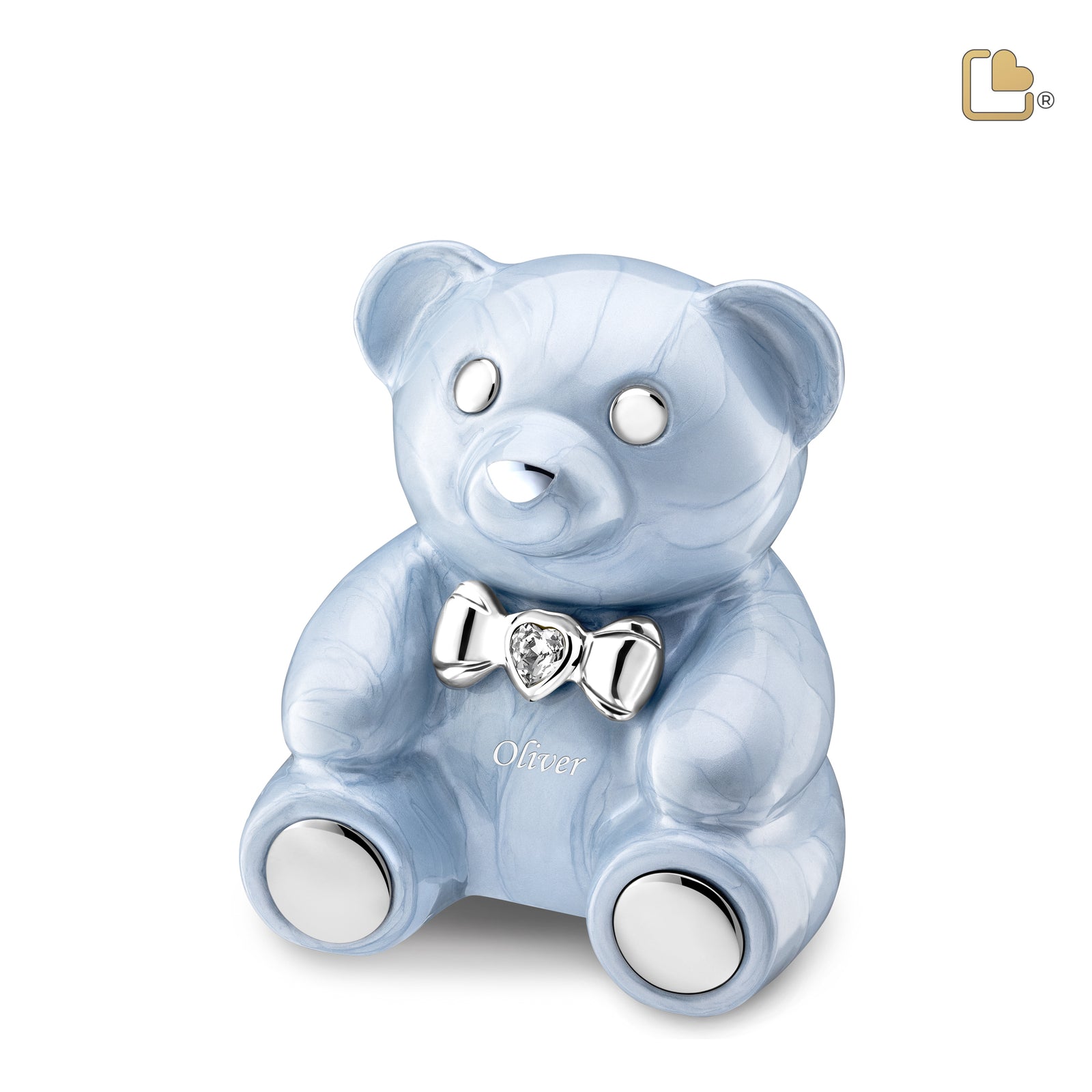 M1011 CuddleBear Child Urn Pearl Blue & Pol Silver w/Crystal