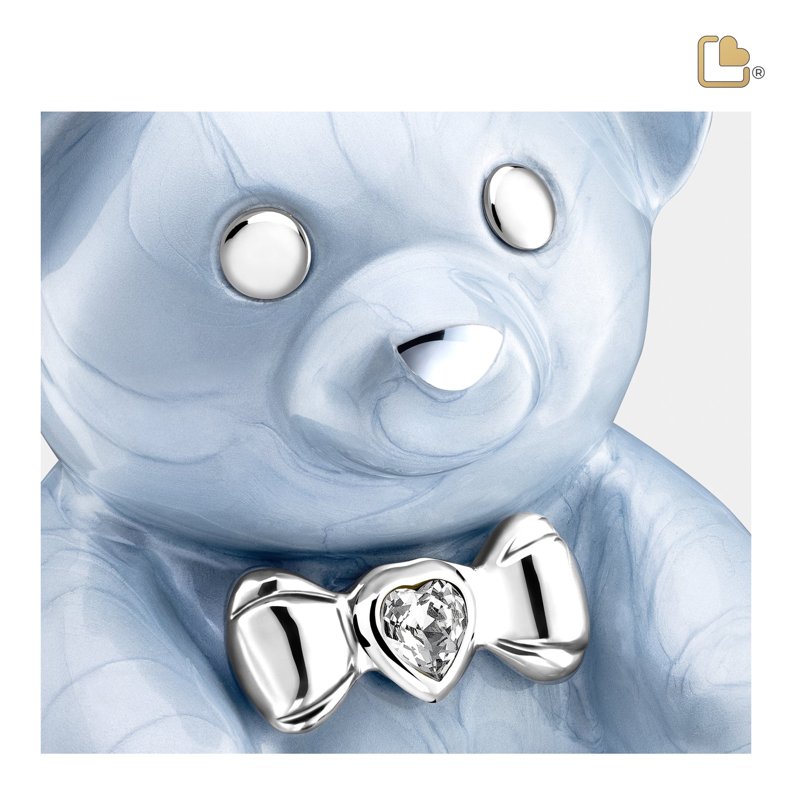 M1011 CuddleBear Child Urn Pearl Blue & Pol Silver w/Crystal