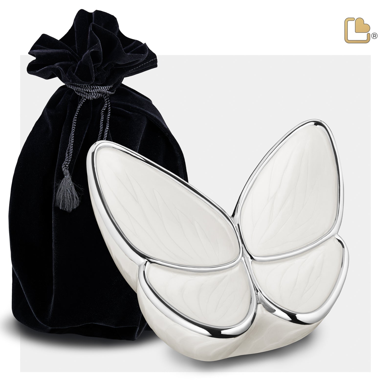 M1042 Wings of Hope Medium Urn Pearl White & Pol Silver