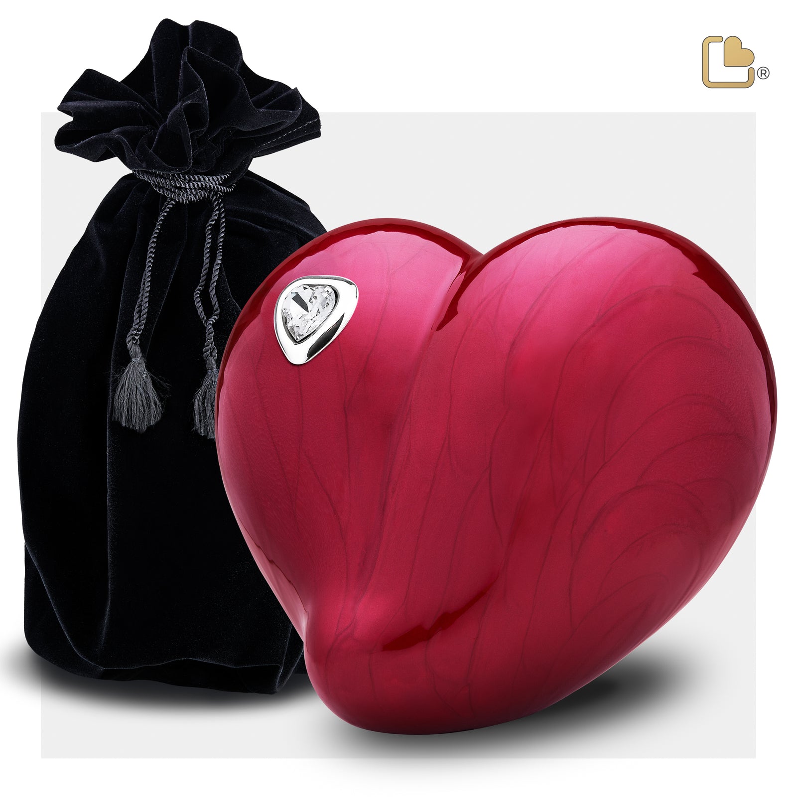 P1000 LoveHeart Medium Urn Pearl Red & Pol Silver w/Crystal