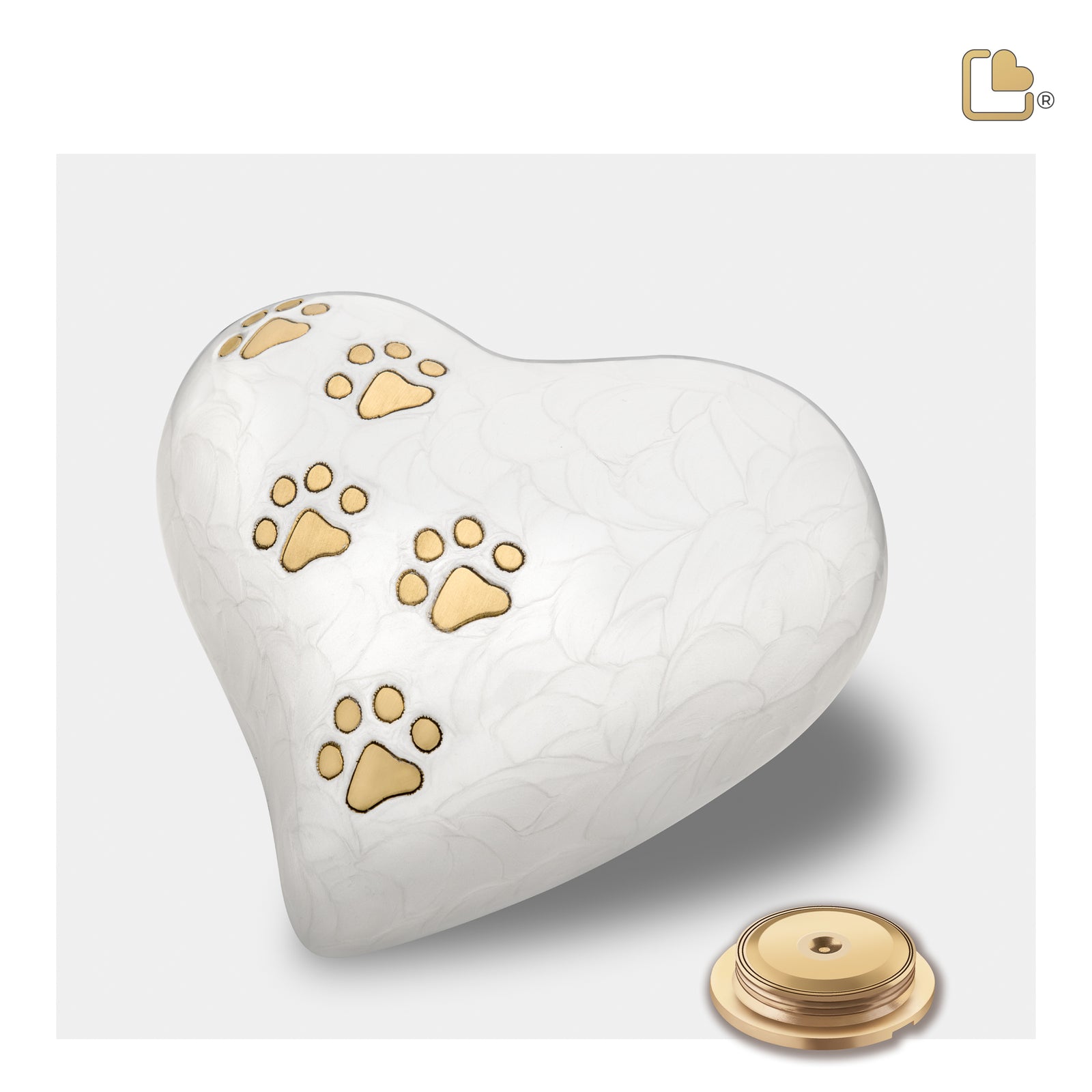 P638M Medium Heart Pet Urn Pearl White & Bru Gold