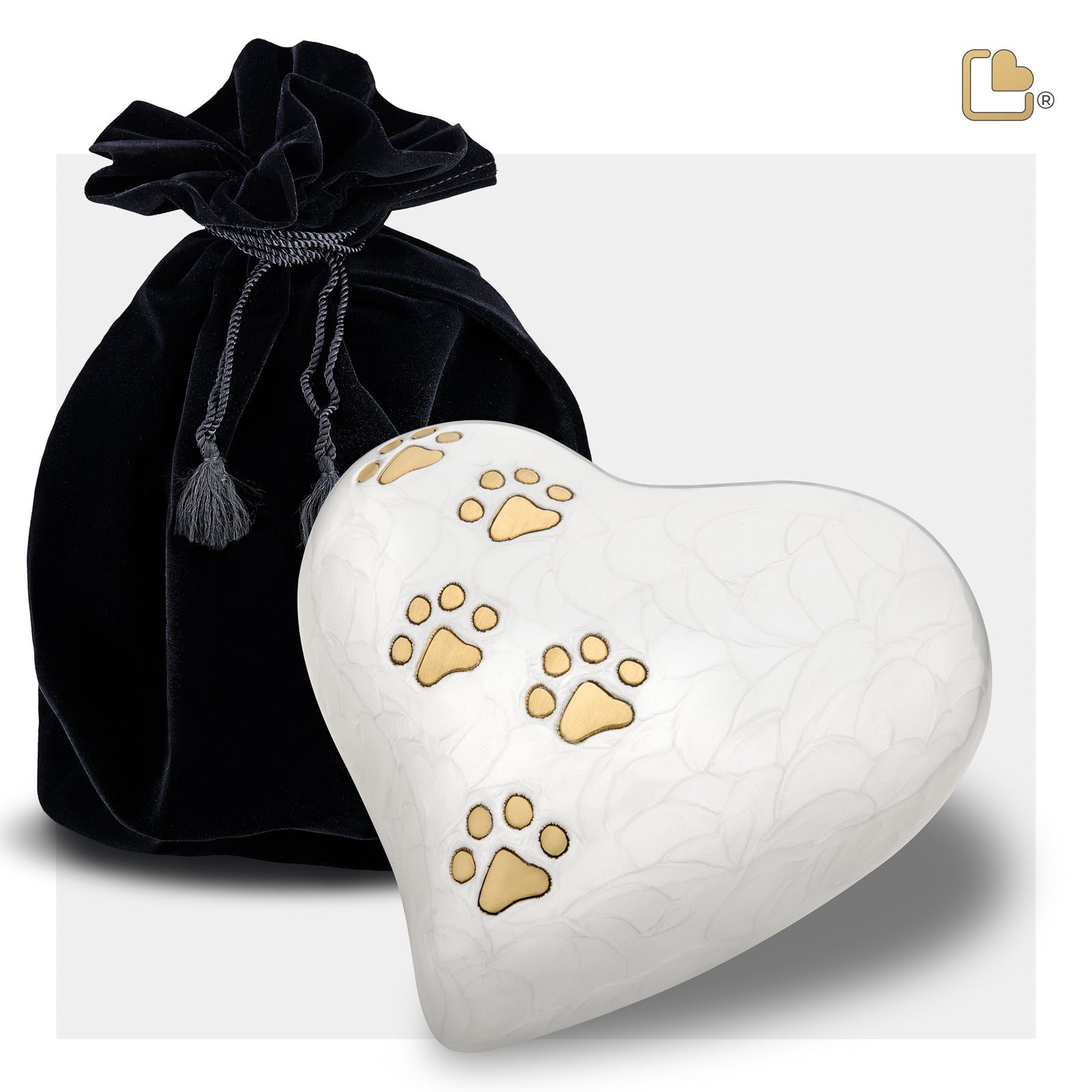 P638M Medium Heart Pet Urn Pearl White & Bru Gold