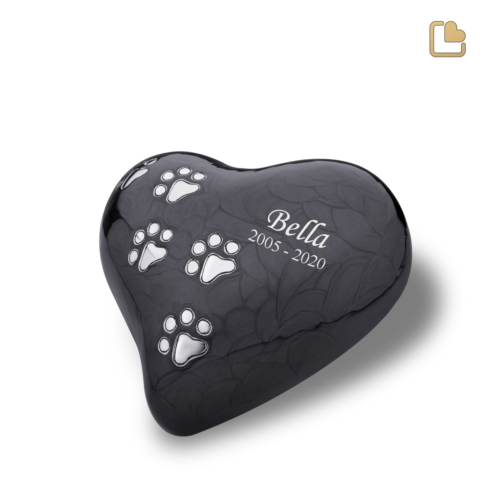 P640L Large Heart Pet Urn Pearl Midnight & Bru Pewter