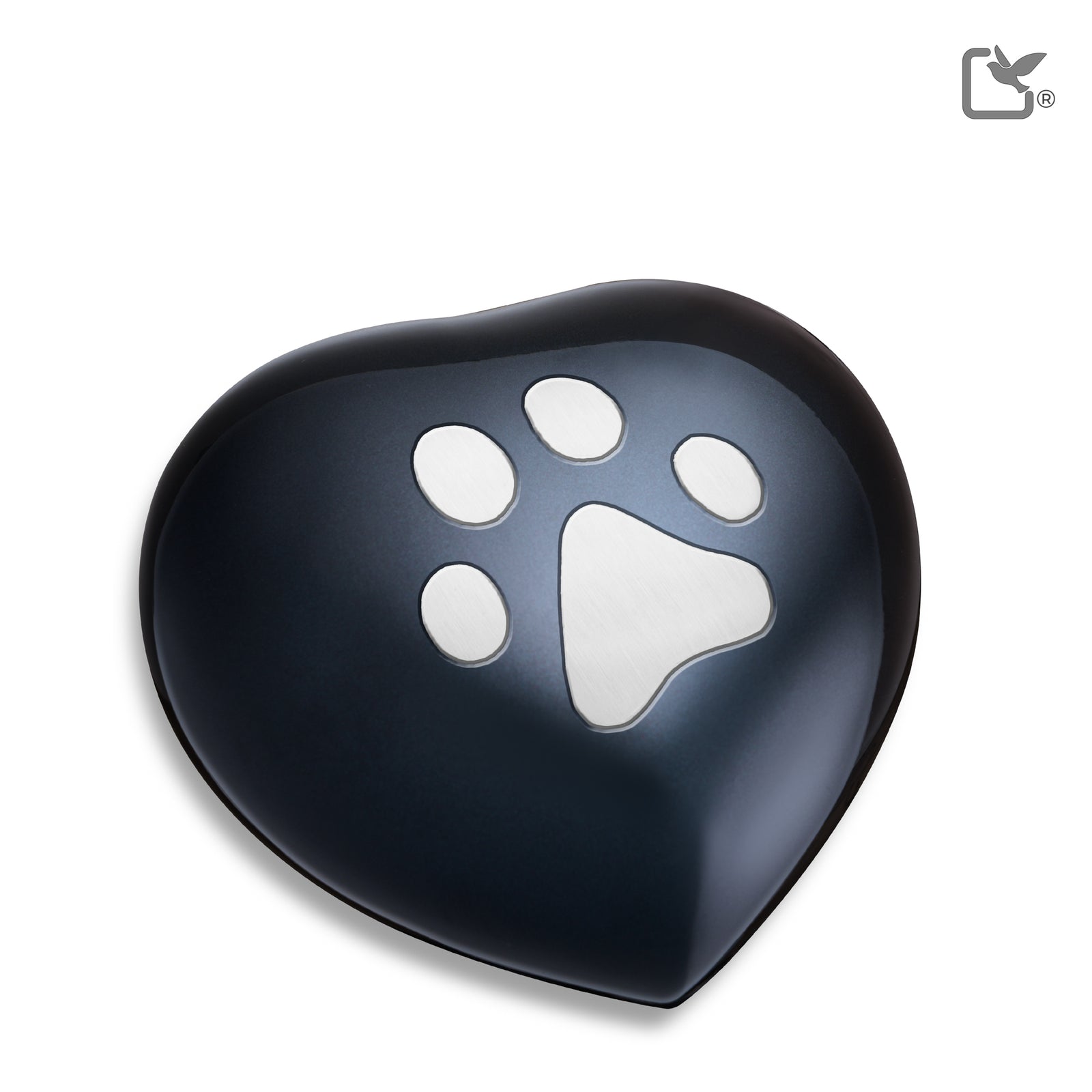 P679L Large Single Paw Heart Pet Urn Midnight & Bru Pewter