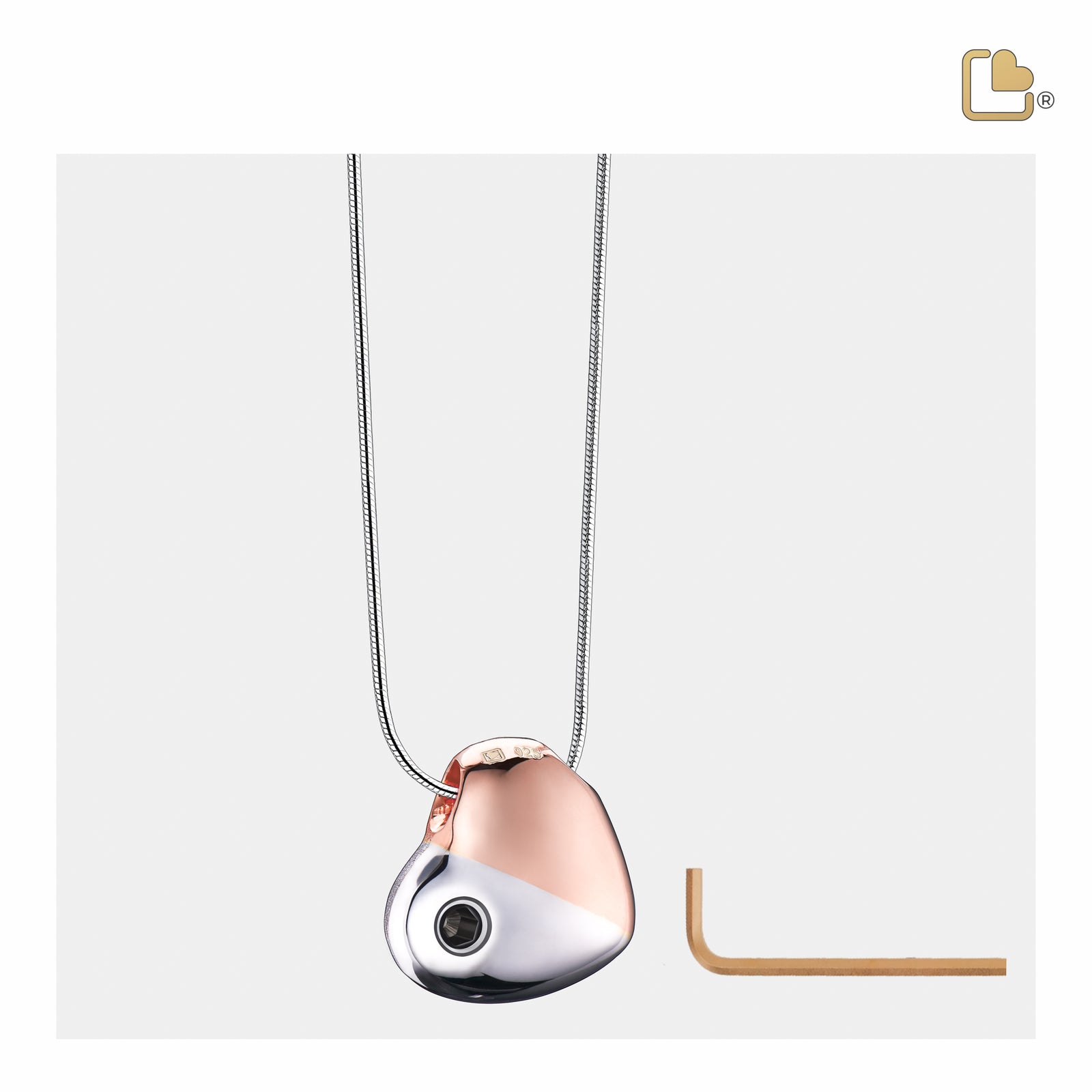 PD1051 HeartFelt Ashes Pendant Bru Silver & Rose Gold Vermeil w/Zirconia