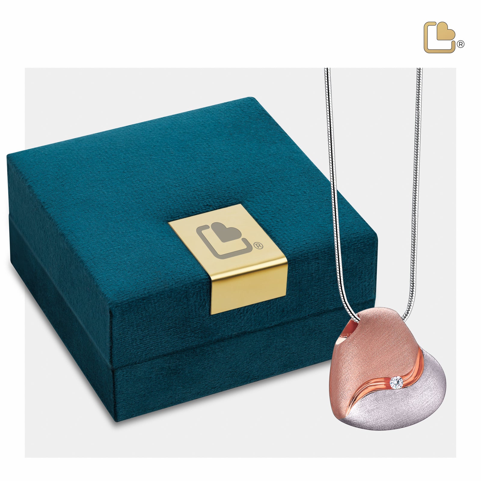 PD1051 HeartFelt Ashes Pendant Bru Silver & Rose Gold Vermeil w/Zirconia