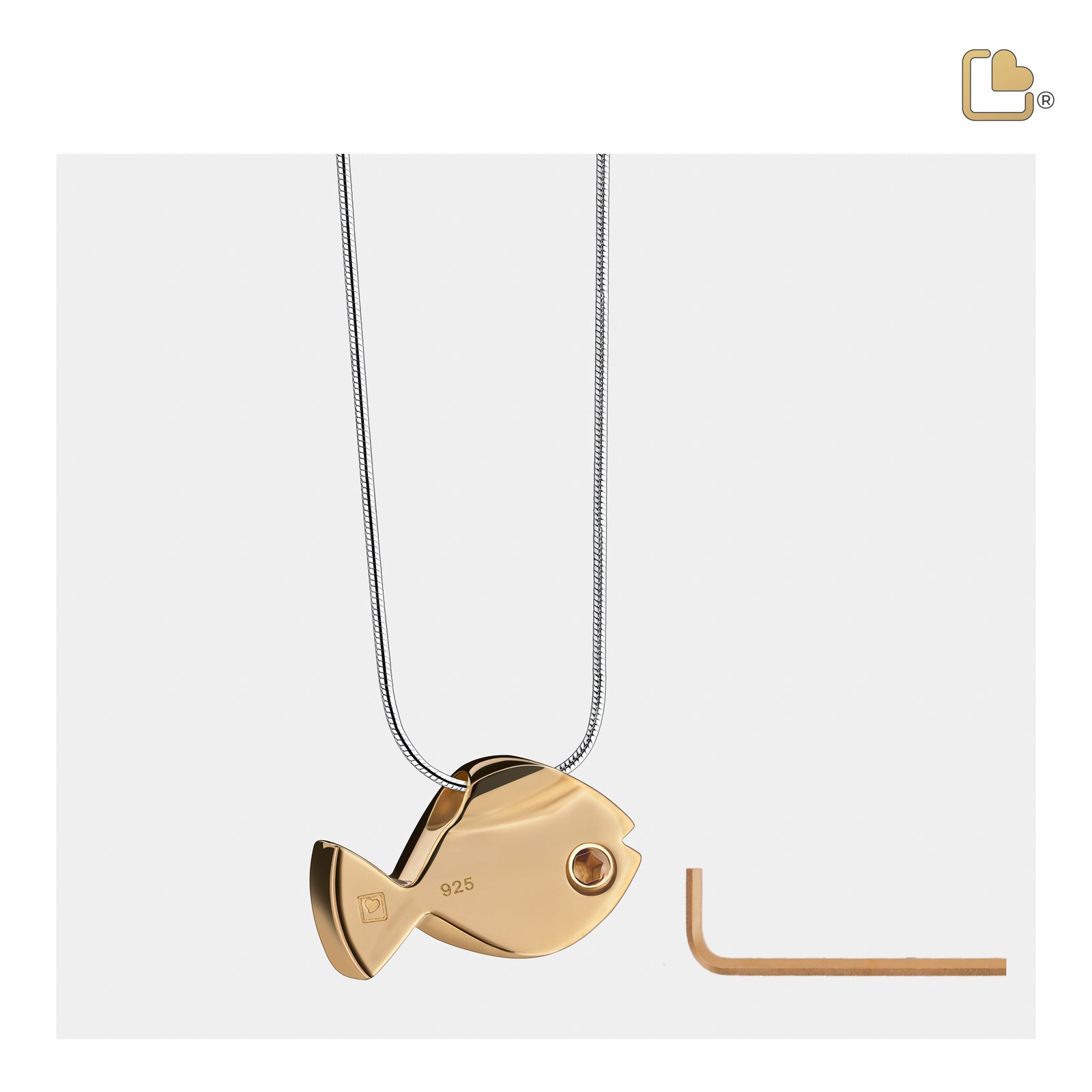 PD1331 Fish Ashes Pendant Pol & Bru Gold Vermeil w/Zirconia