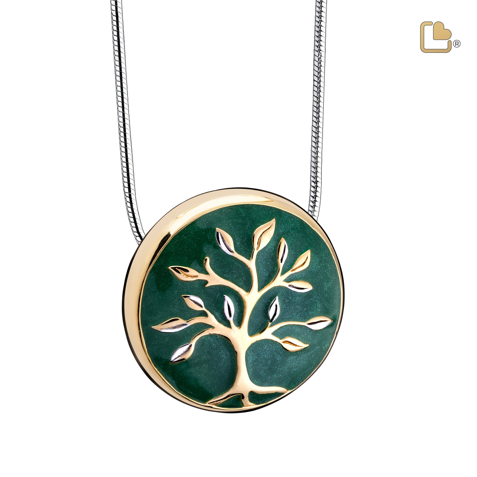 PD1470 Tree of Love Ashes Pendant Pearl Green & Pol Gold Vermeil