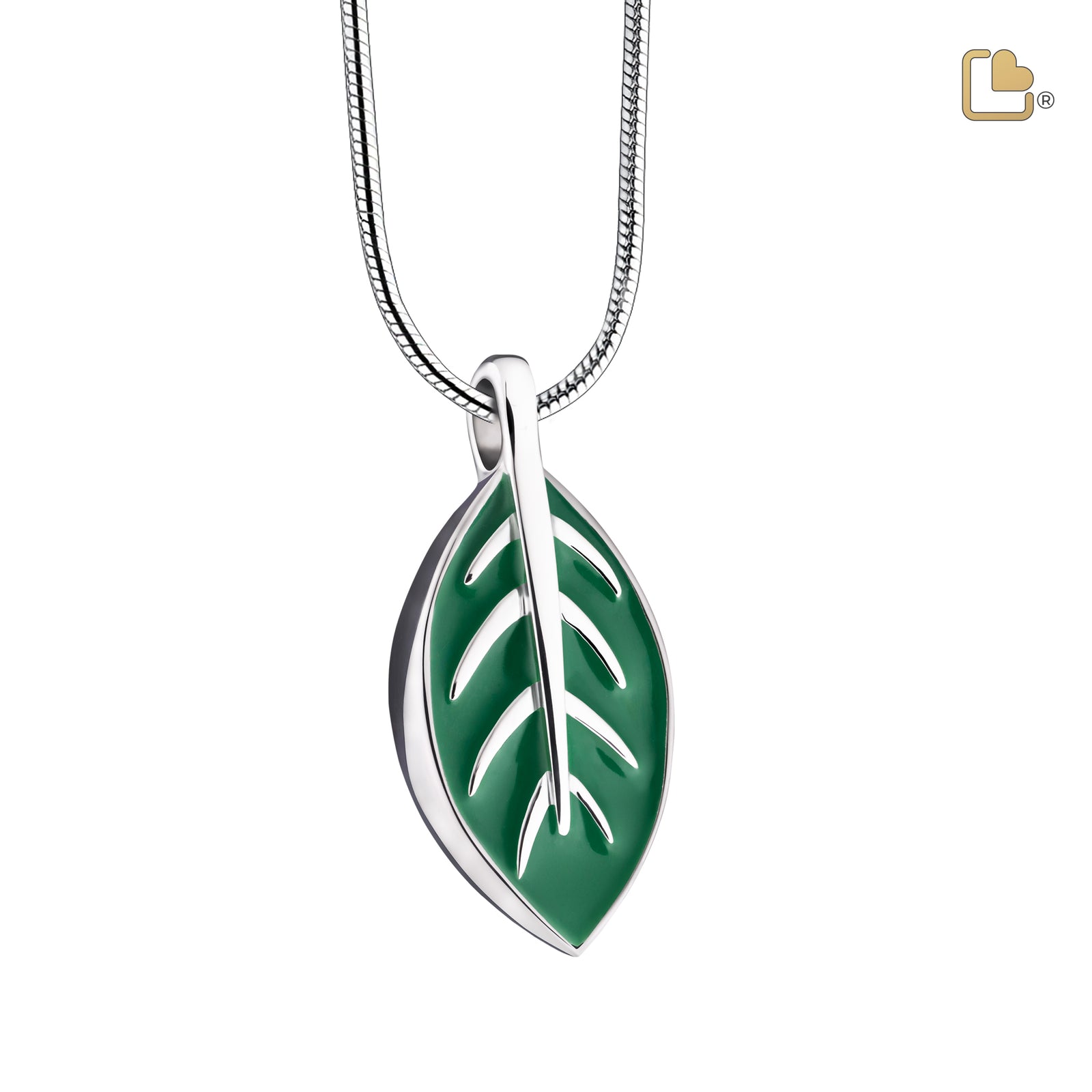PD1560 Elegant Leaf Ashes Pendant Pearl Green & Pol Silver