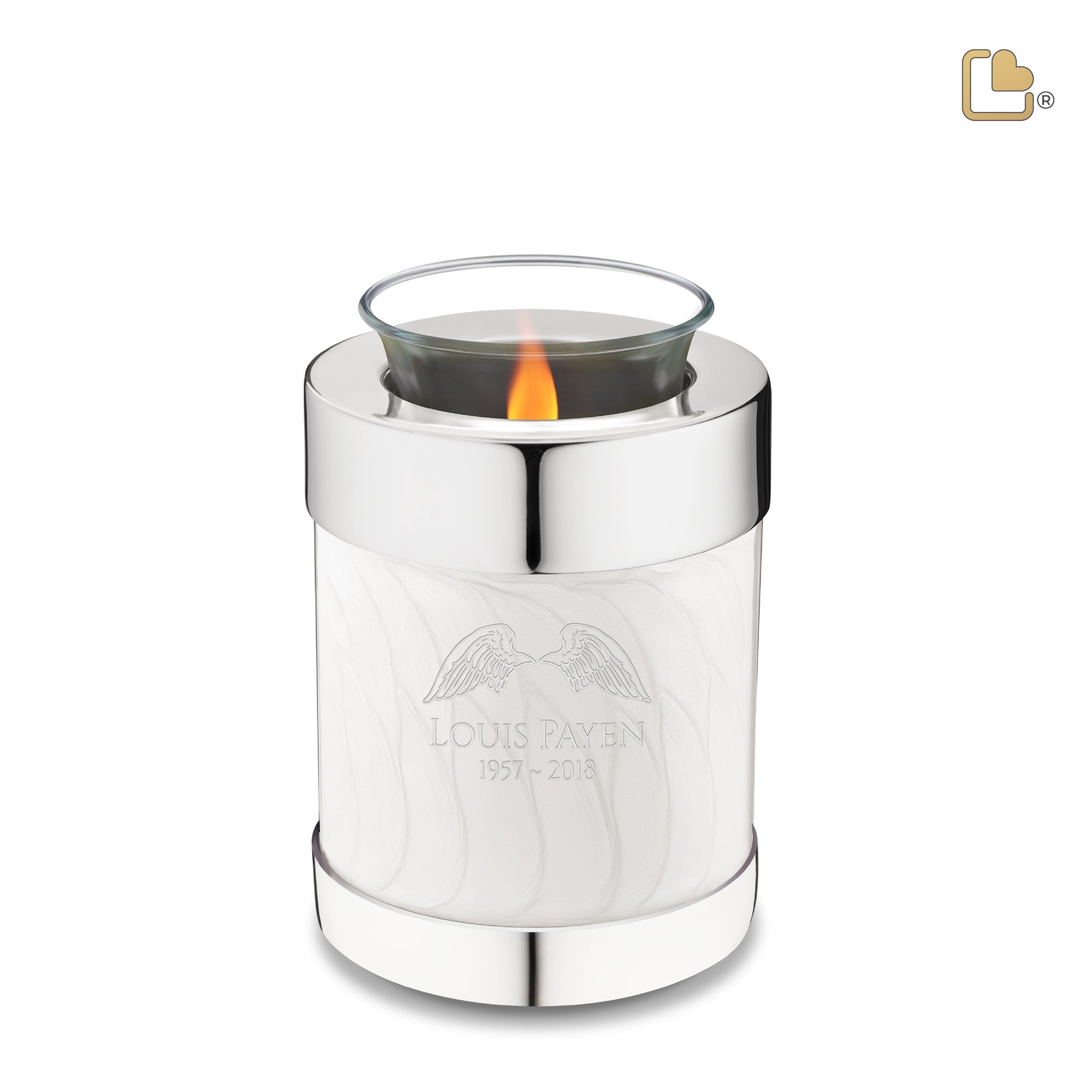 T671 Tealight Urn Pearl White & Pol Silver