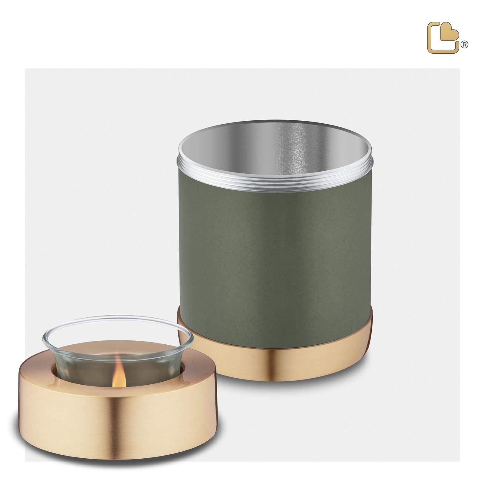 T672 Tealight Urn Green & Bru Gold