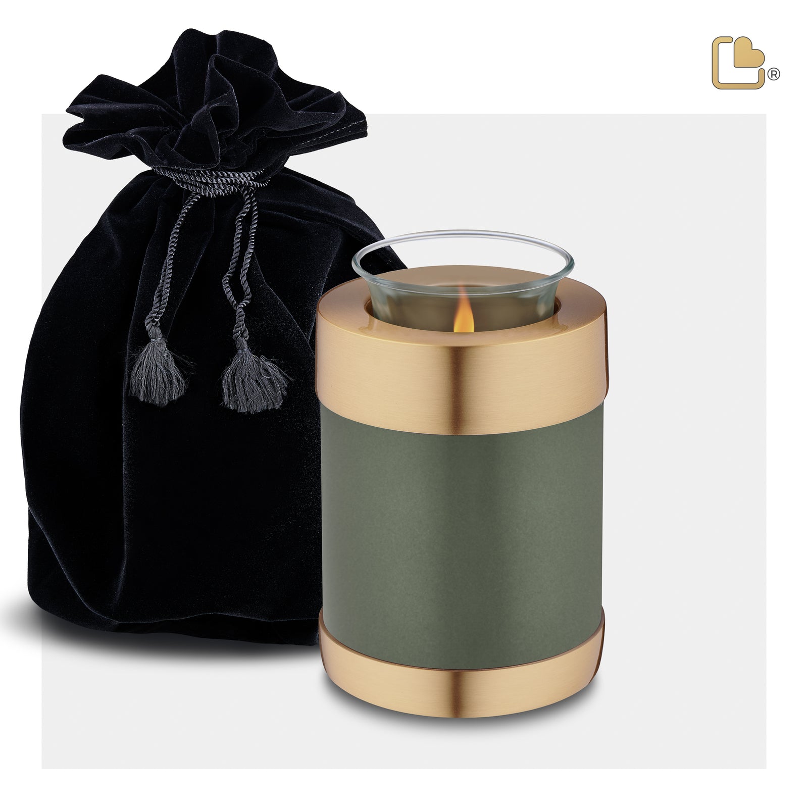 T672 Tealight Urn Green & Bru Gold