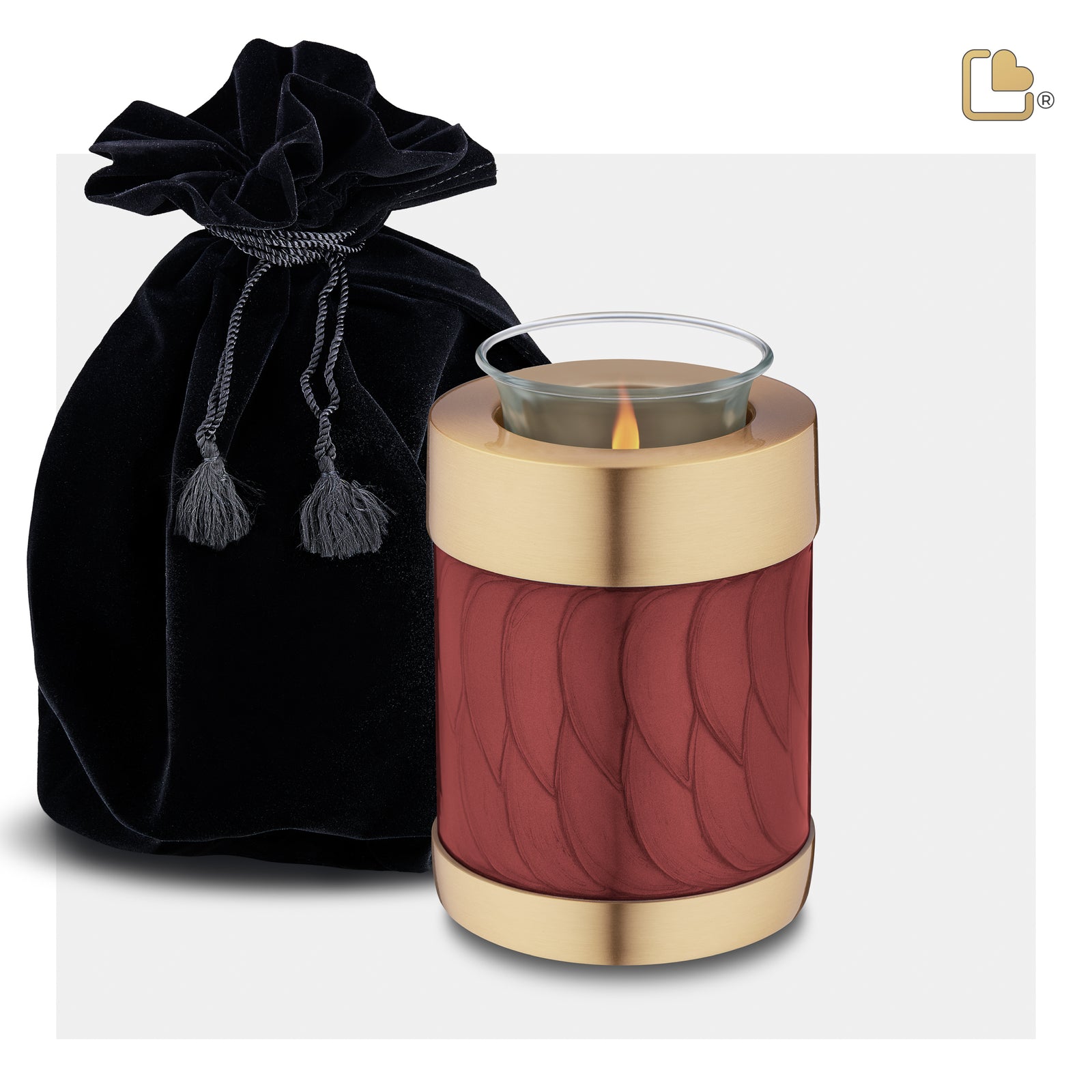 T674 Tealight Urn Pearl Crimson & Bru Gold