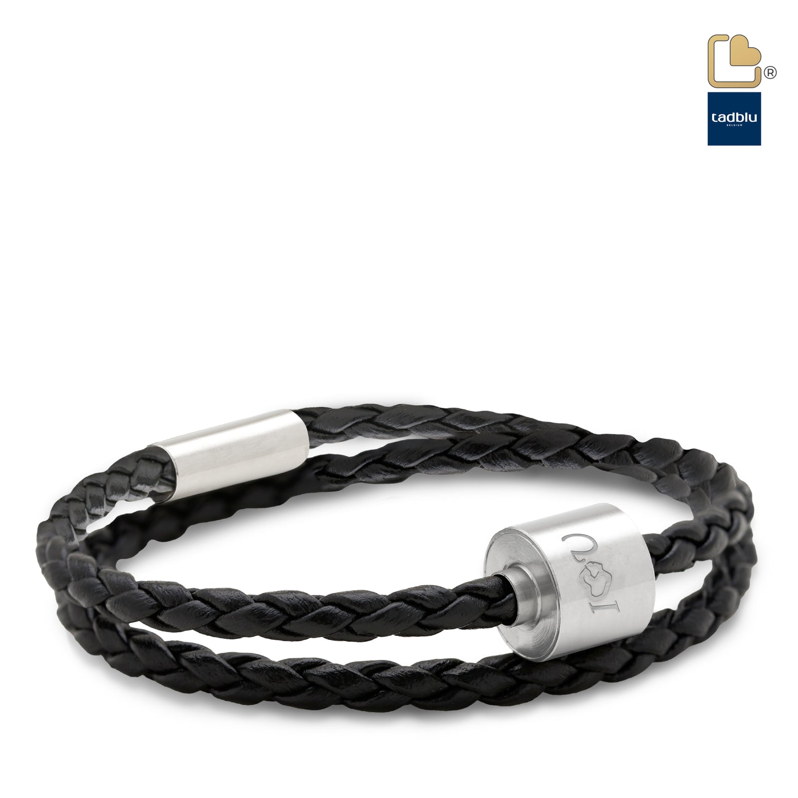 TB-BB1-M Memento Bracelet (M) Braided Leather Brushed Ashes Bead Black