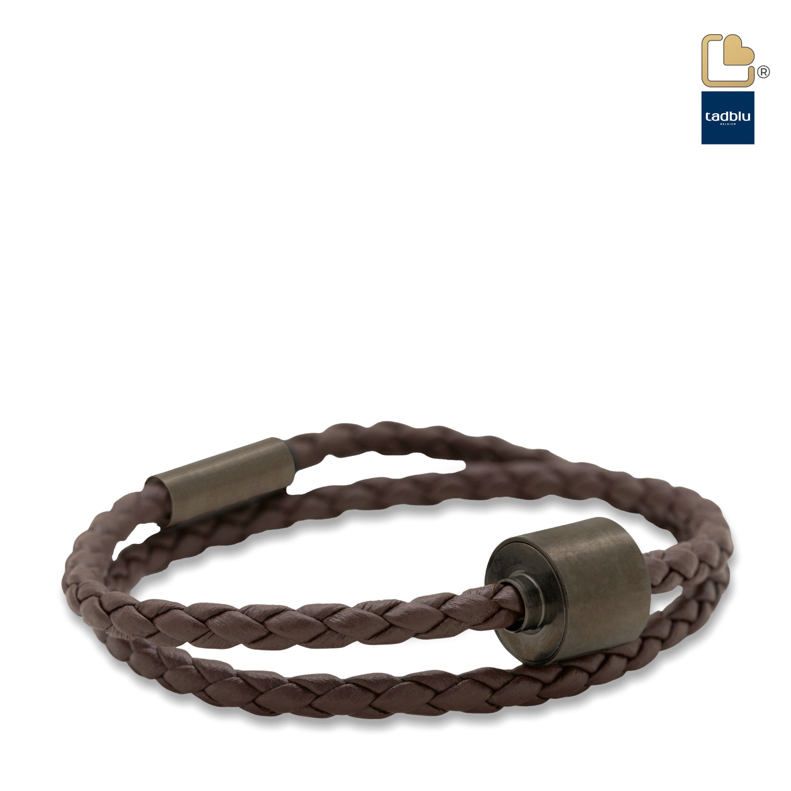TB-BE-BB2-XL Memento Bracelet (XL) Braided Leather Black Ashes Bead Brown
