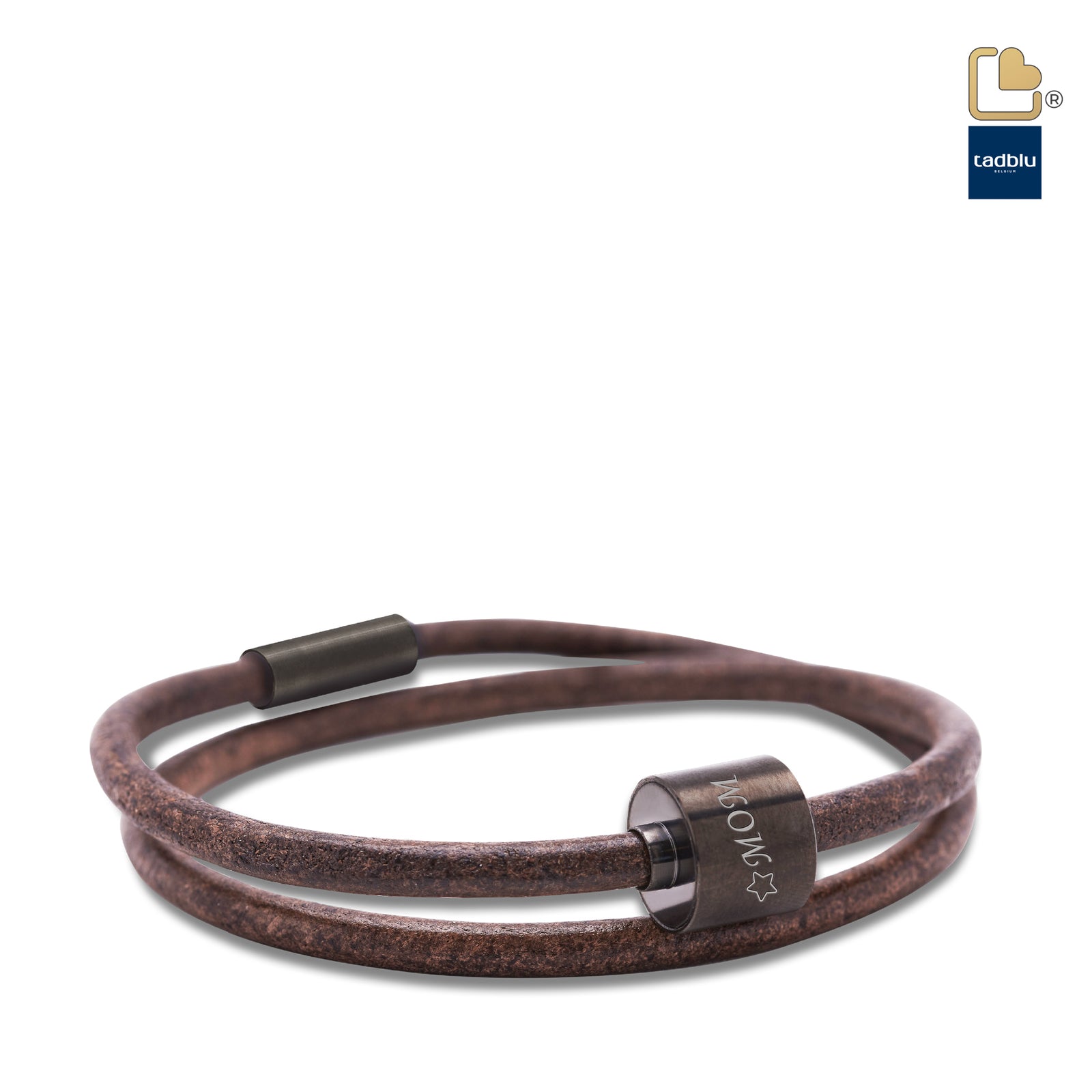 TB-BE-BL2-XL Memento Bracelet (XL) Smooth Leather Black Ashes Bead Brown