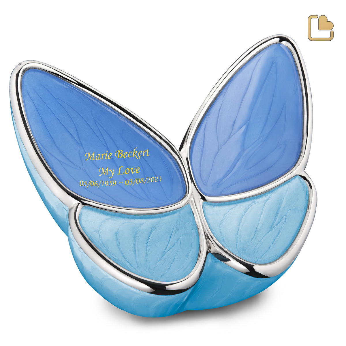 A1041   Wings of Hope Standard Adult Urn Pearl Blue &amp; Pol Silver