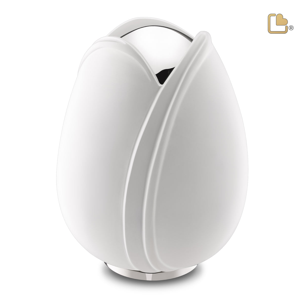 A1055   Tulip Standard Adult Urn White &amp; Pol Silver