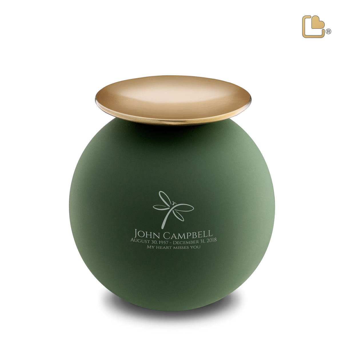 A1071   Crescent Sphere Standard Adult Urn Sage Green &amp; Bru Gold