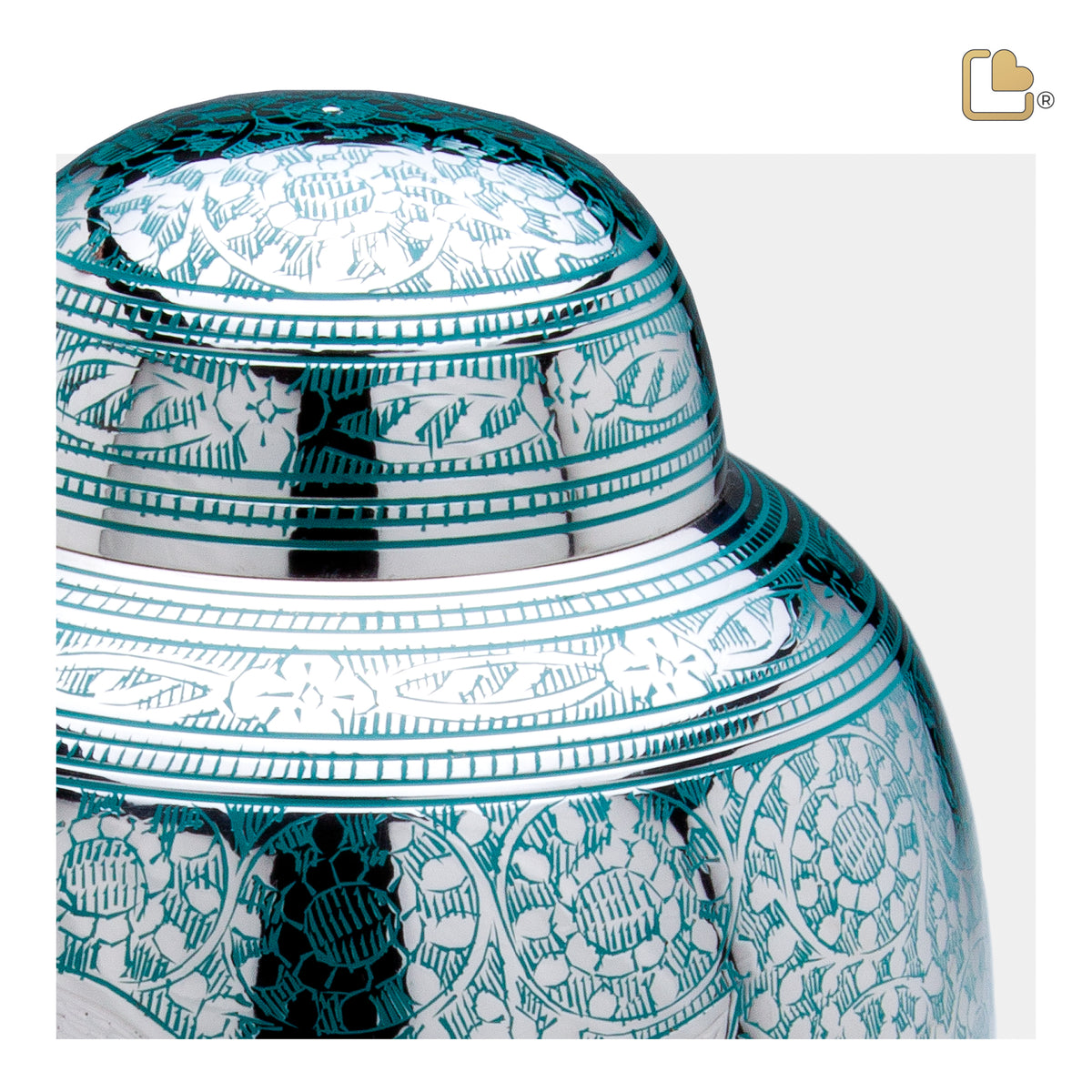 A227   DomeTop Flying Dove Standard Adult Urn Green & Pol Silver