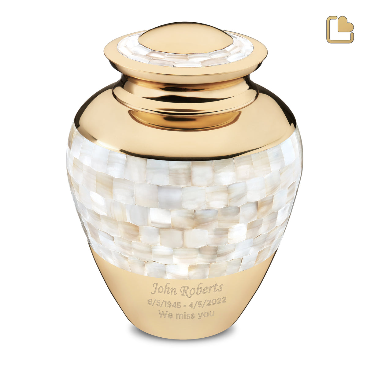 A230   Mother of Pearl Standard Adult Urn Pol Gold