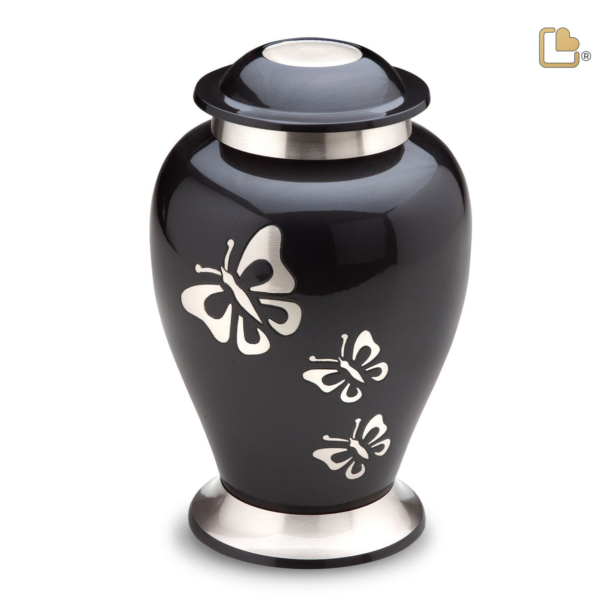 A240   Classic Butterfly Tribute Standard Adult Urn Midnight &amp; Bru Pewter