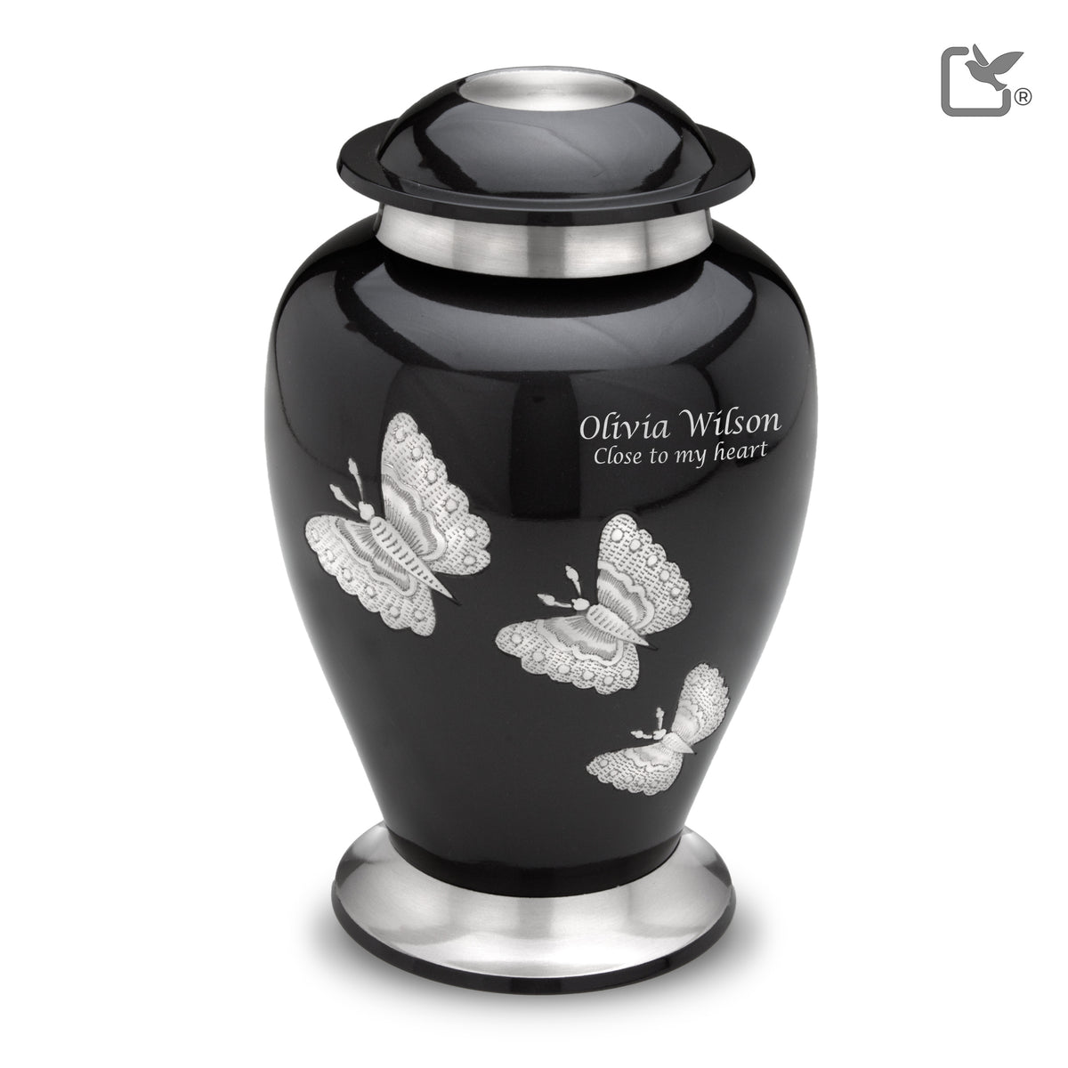 A242   Traditional Butterflies Standard Adult Urn Midnight &amp; Bru Pewter