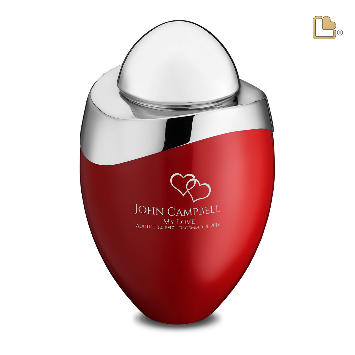 A363   Amore Standard Adult Urn Red &amp; Pol Silver