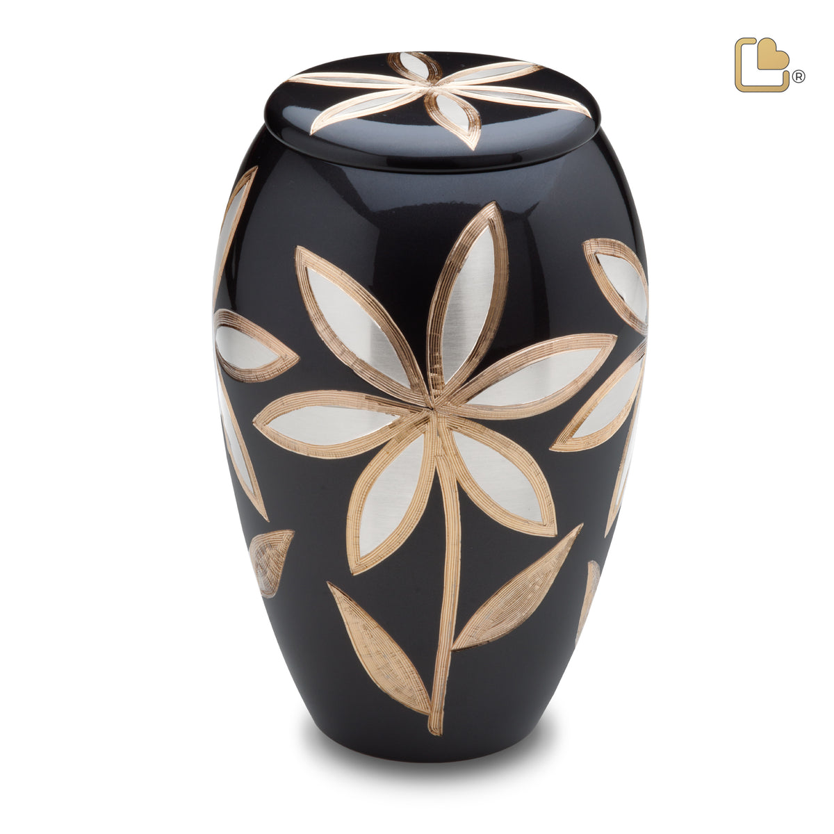 A503   Majestic Lilies Standard Adult Urn Midnight & Bru Pewter