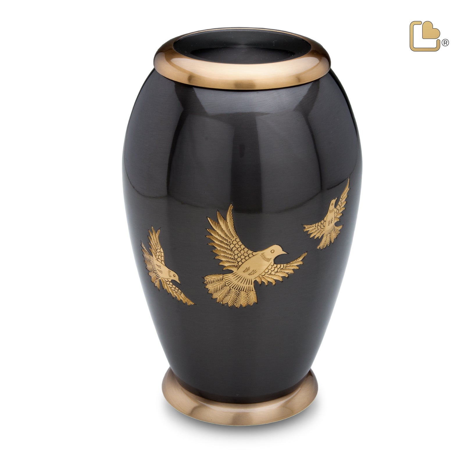 A506   Majestic Flying Dove Standard Adult Urn Midnight & Bru Gold