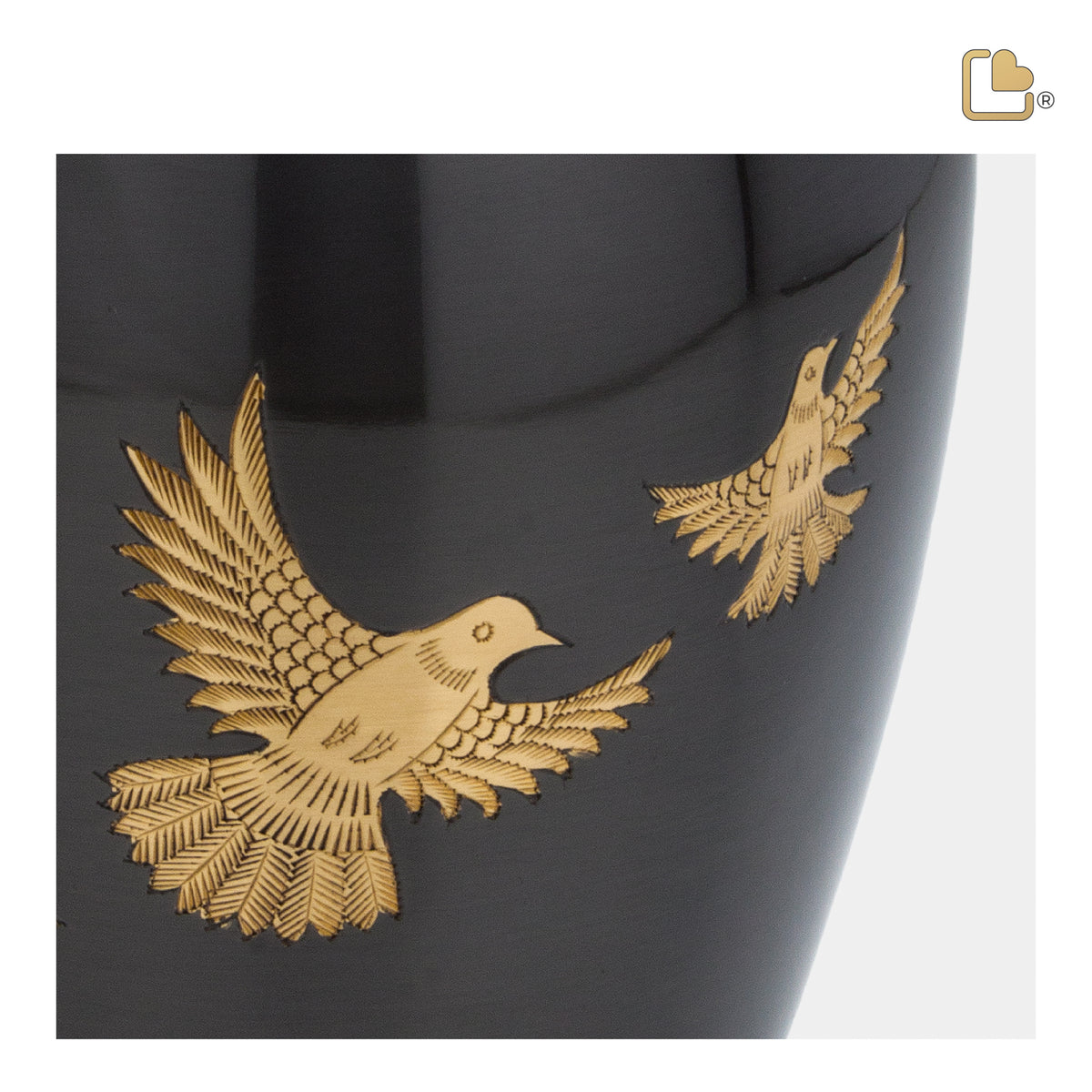 A506   Majestic Flying Dove Standard Adult Urn Midnight & Bru Gold