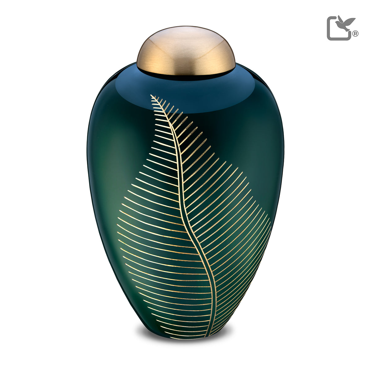A540   Elegant Leaf Standard Adult Urn Green &amp; Bru Gold