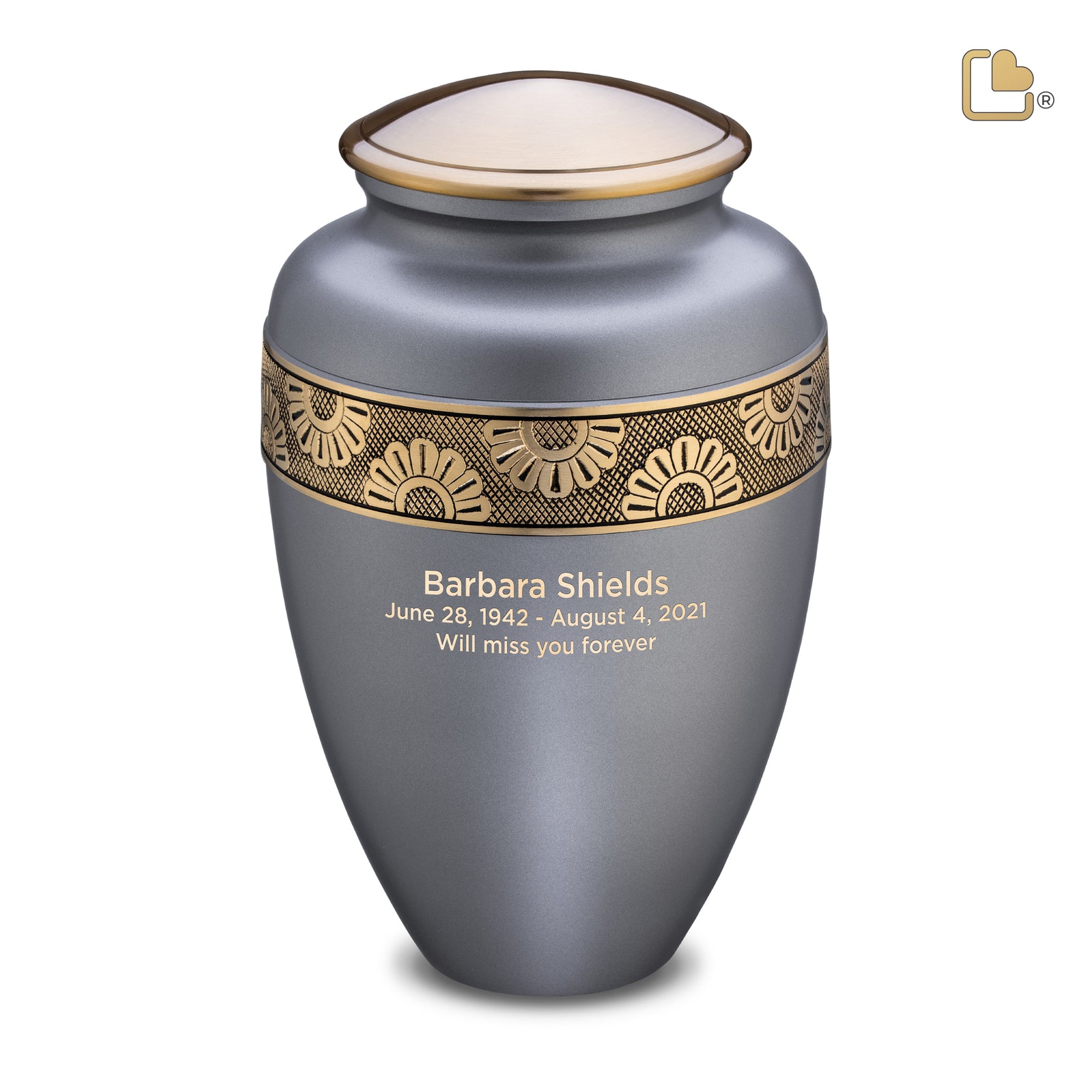 A902   Floral Band Standard Adult Urn Slate & Bru Gold