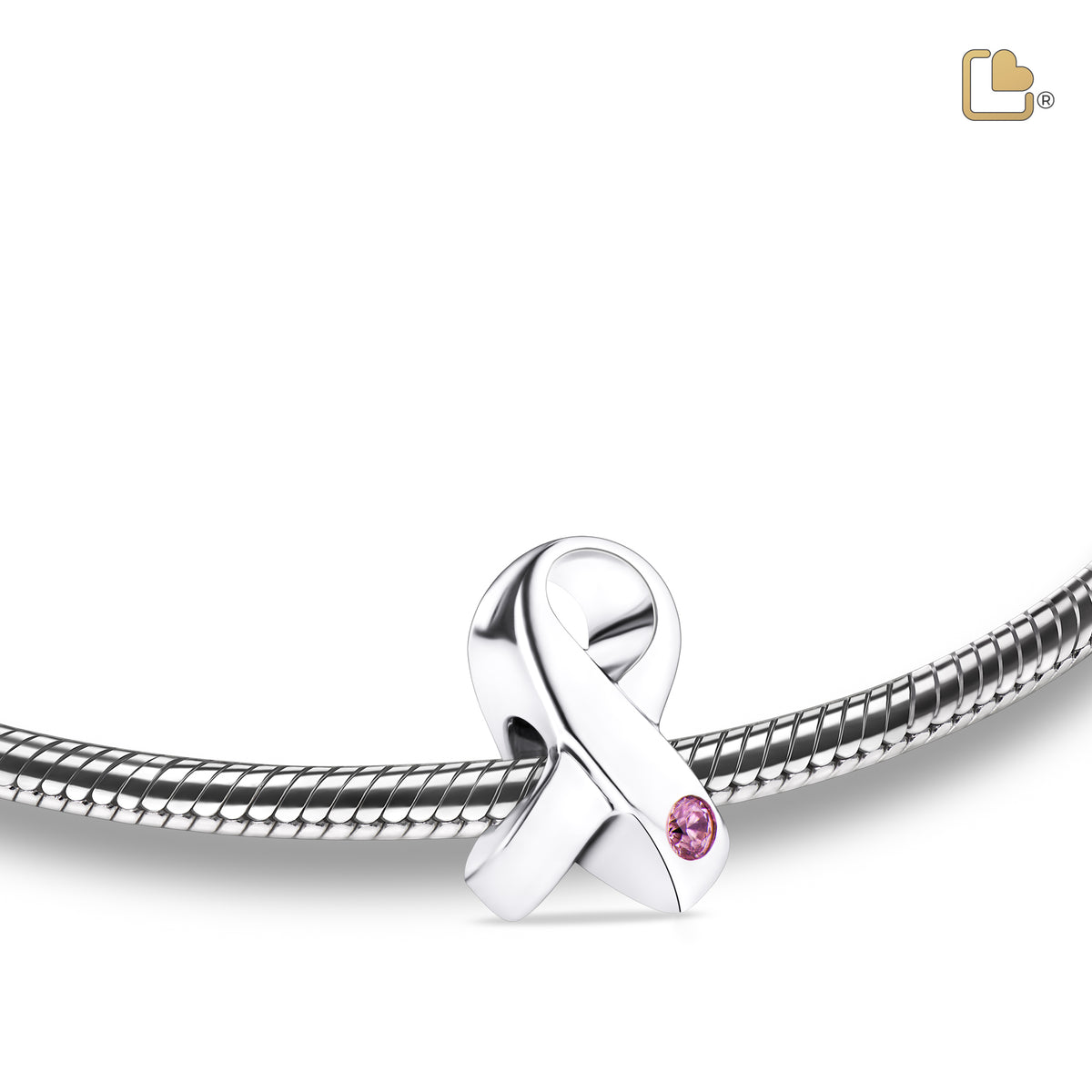 BD2070   Awareness Ashes Bead Pink &amp; Pol Silver w/Zirconia
