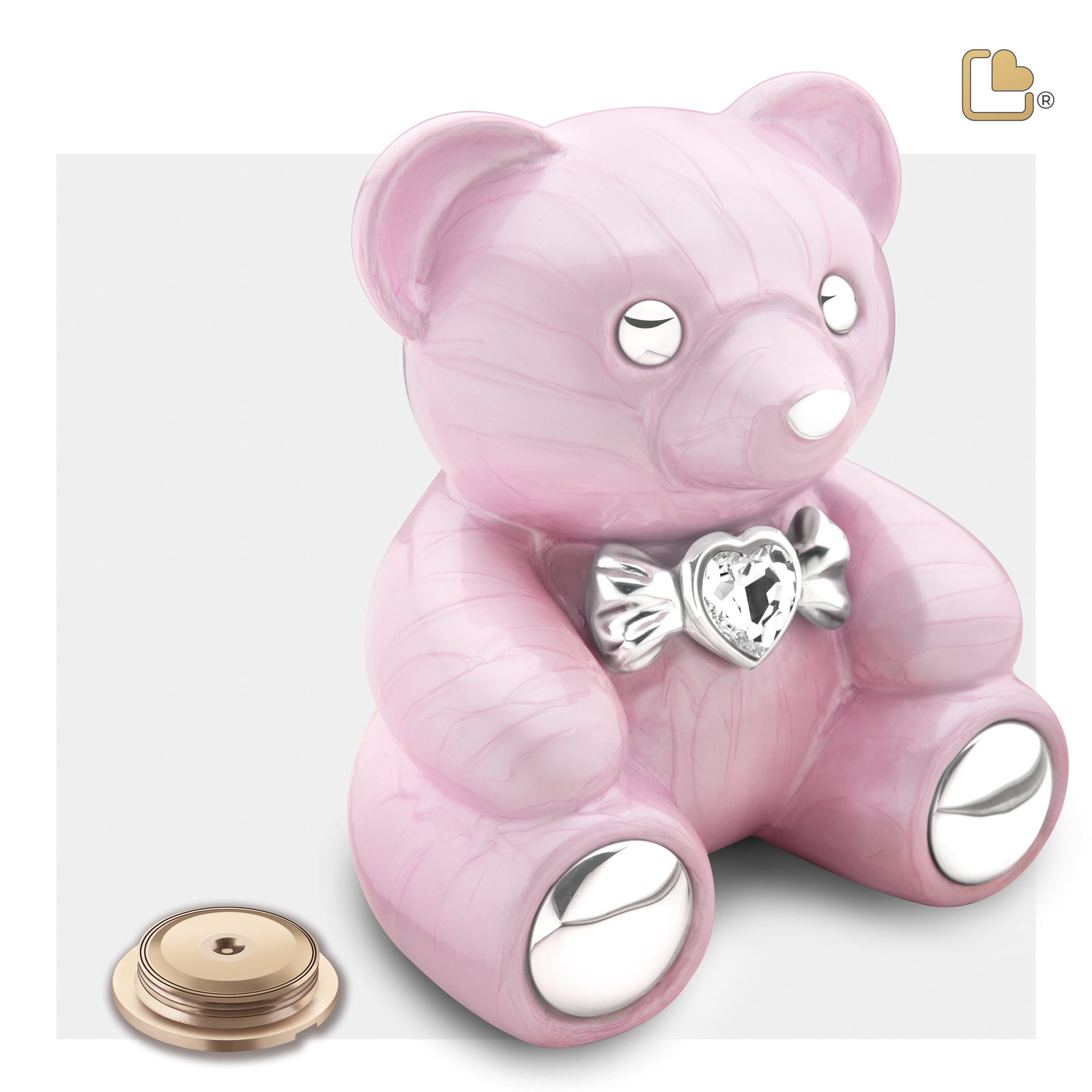 C1010   CuddleBear Child Urn Pearl Pink & Pol Silver w/Crystal