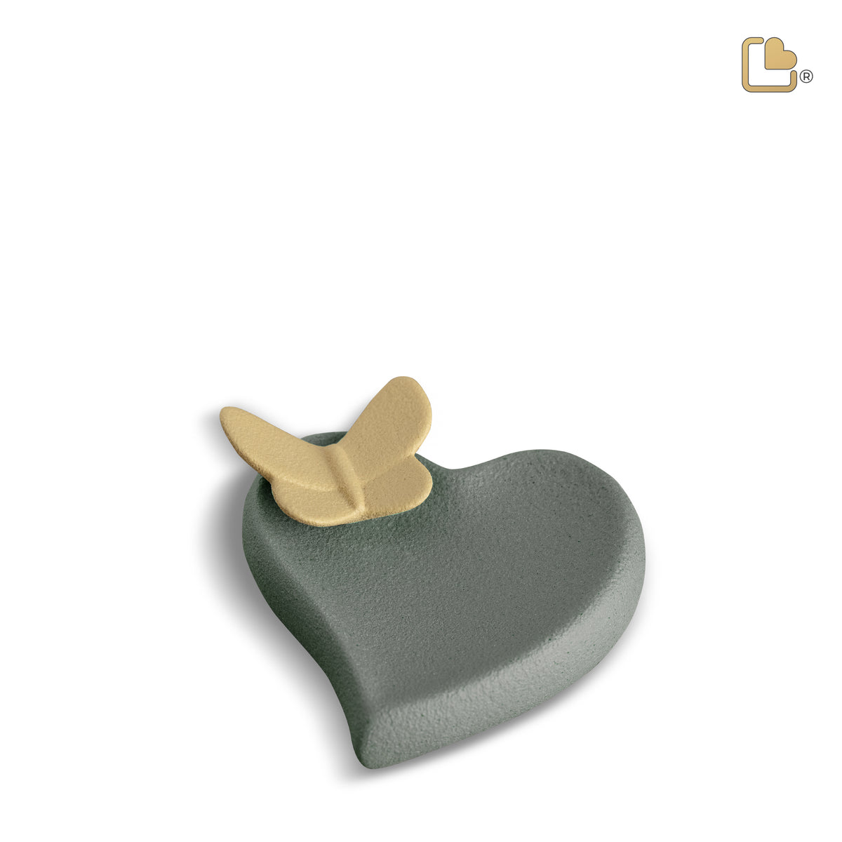 CK170   Heart with Butterfly Accent Keepsake Urn Moss &amp; Yellow
