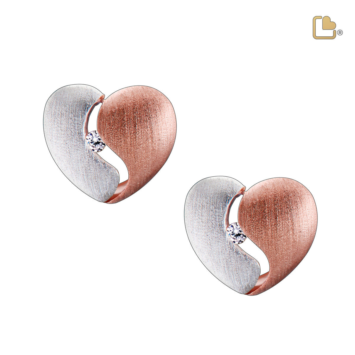 ER1051   HeartFelt Stud Earrings Bru Silver &amp; Rose Gold Vermeil