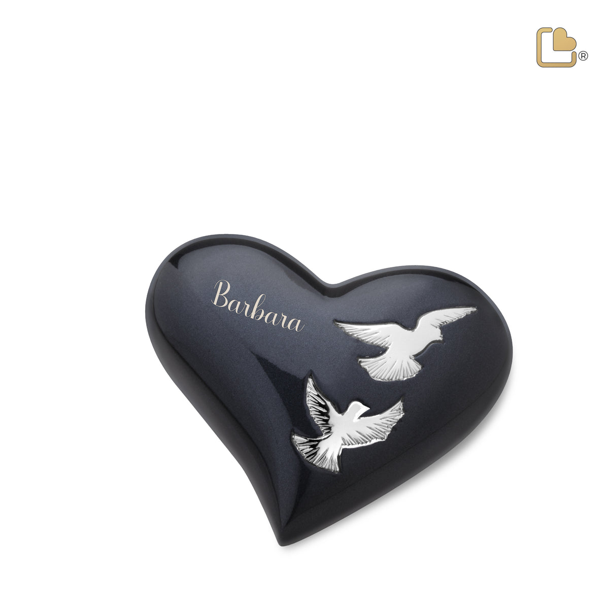 H270   Nirvana Adieu Heart Keepsake Urn Midnight &amp; Pol Silver