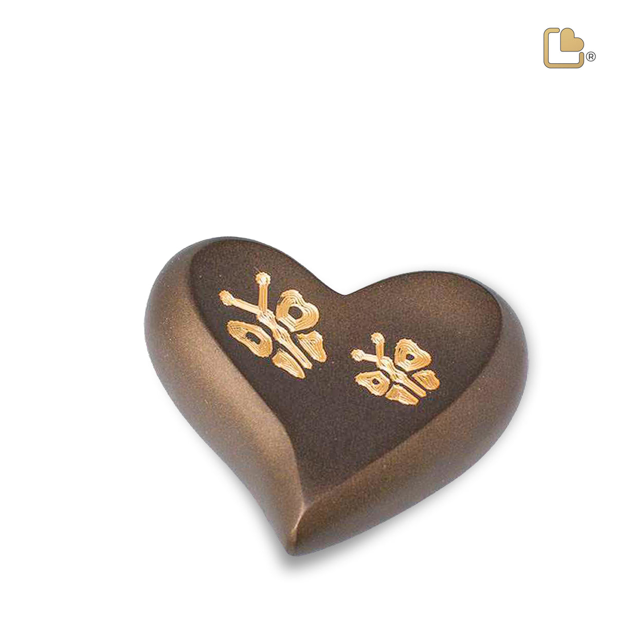 H543   Elegant Butterfly Heart Keepsake Urn Bronze &amp; Bru Gold